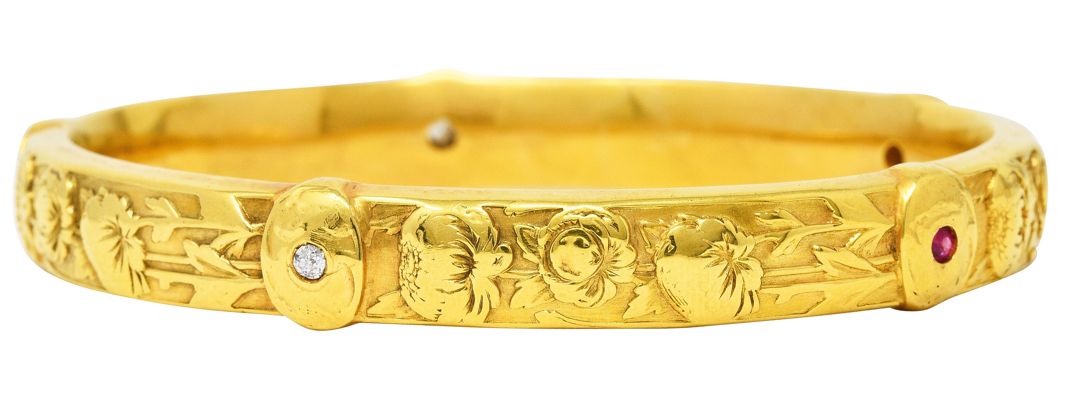 Riker Brothers Art Nouveau 14 Karat Yellow Gold Dragon Bangle Bracelet Wilson's Estate Jewelry