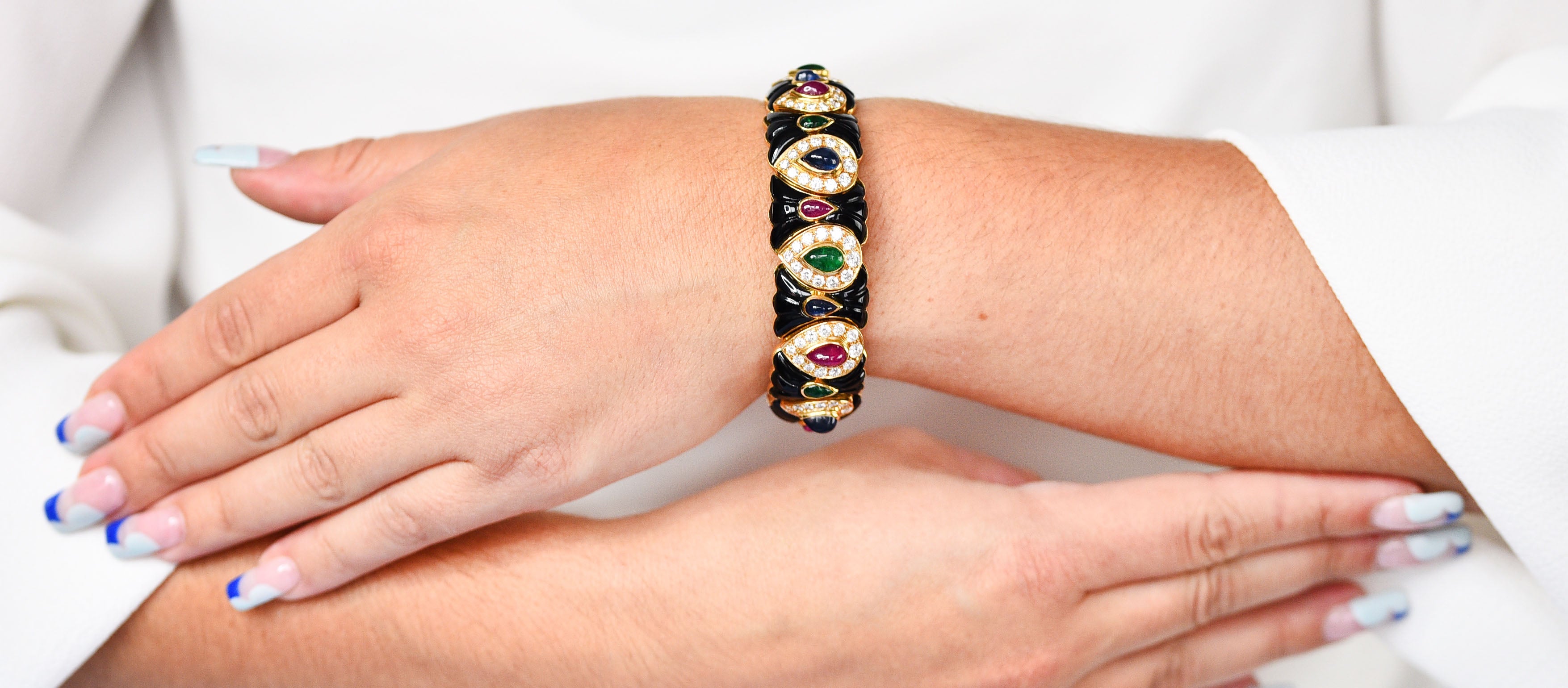 Craig Drake Diamond Ruby Emerald Sapphire Onyx 18 Karat Gold Cuff Braceletbracelet - Wilson's Estate Jewelry