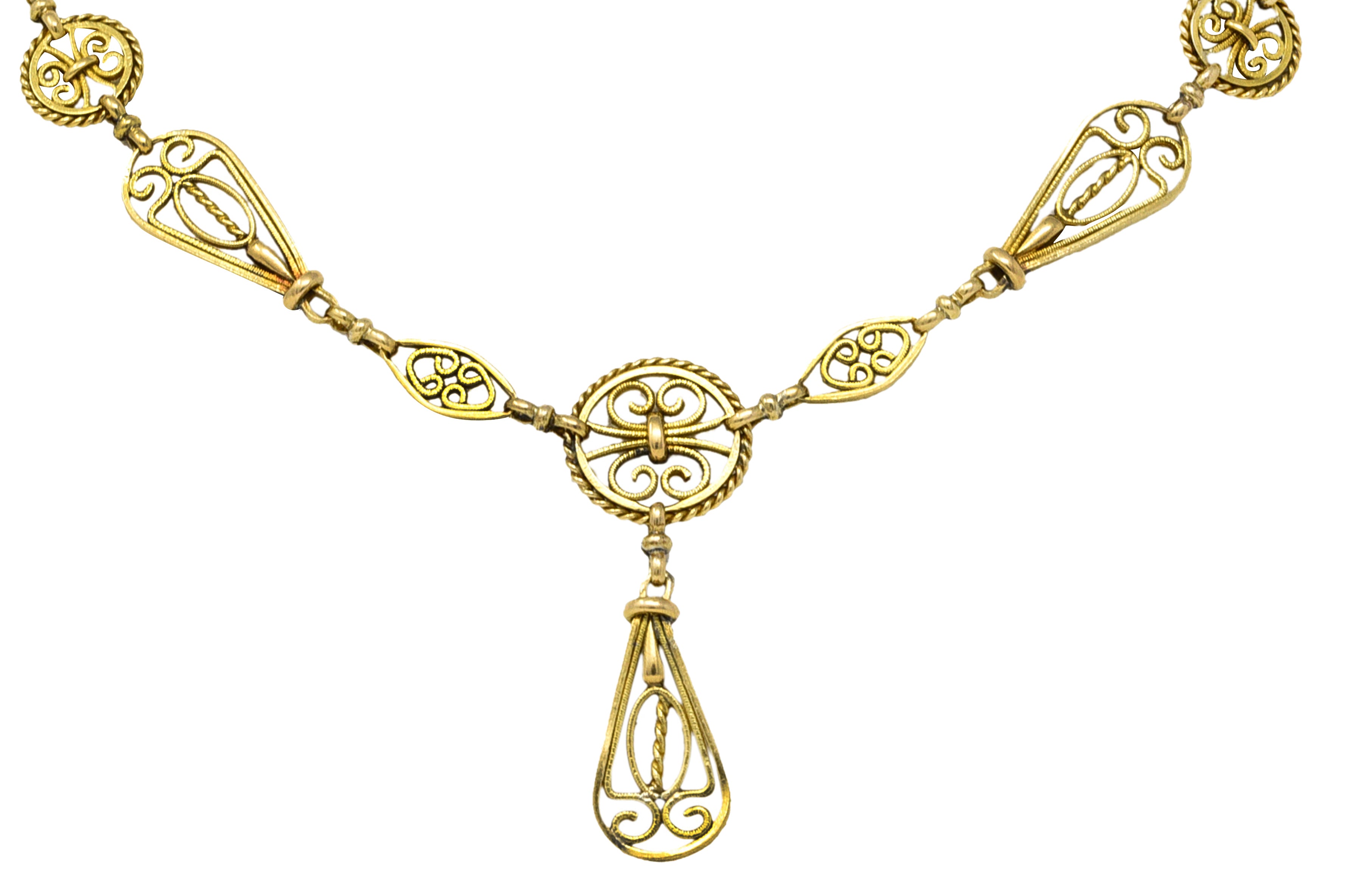 French Victorian 18 Karat Gold Scrolled Link Drop Necklace Circa 1900Necklace - Wilson's Estate Jewelry