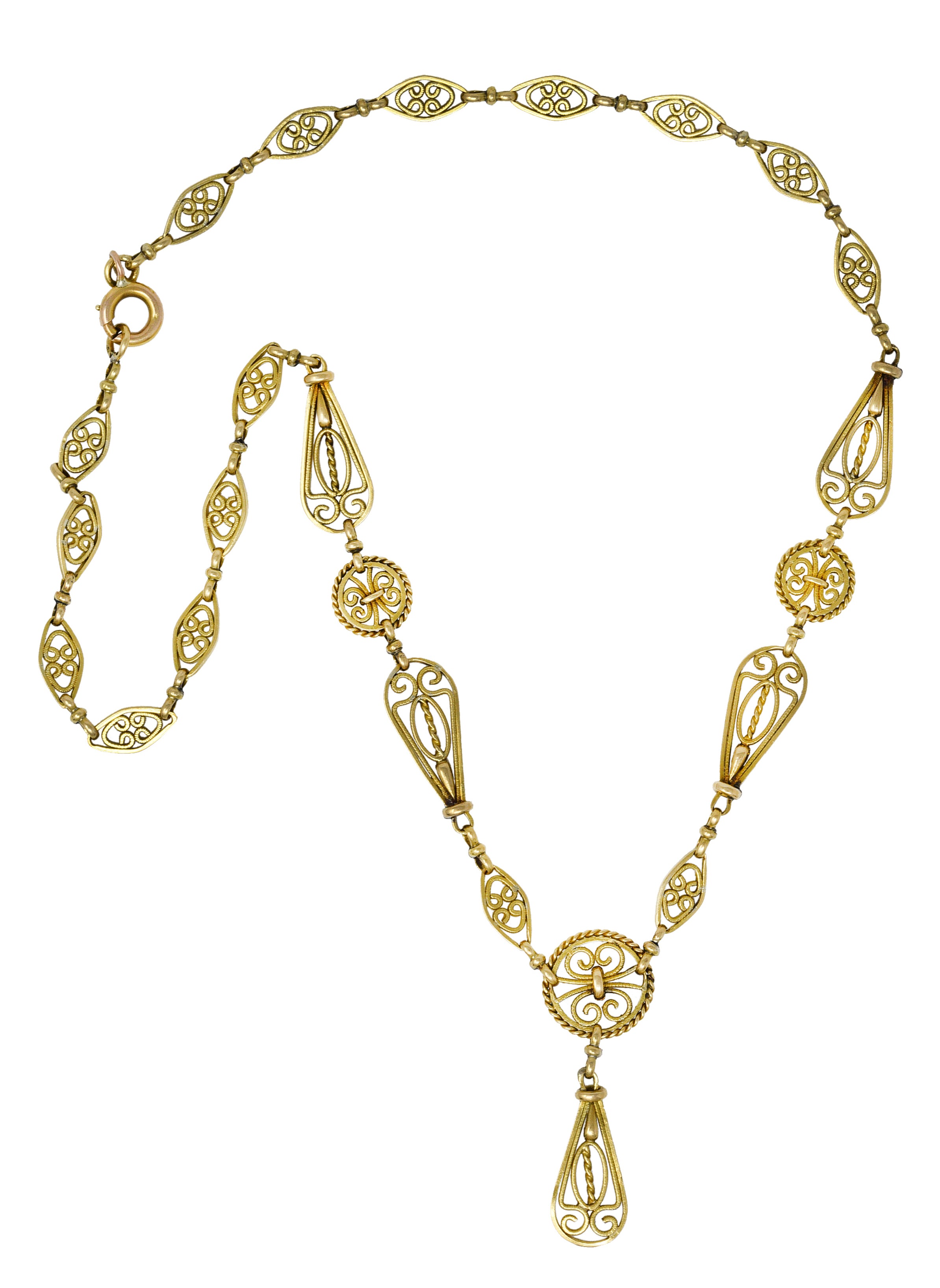 French Victorian 18 Karat Gold Scrolled Link Drop Necklace Circa 1900Necklace - Wilson's Estate Jewelry