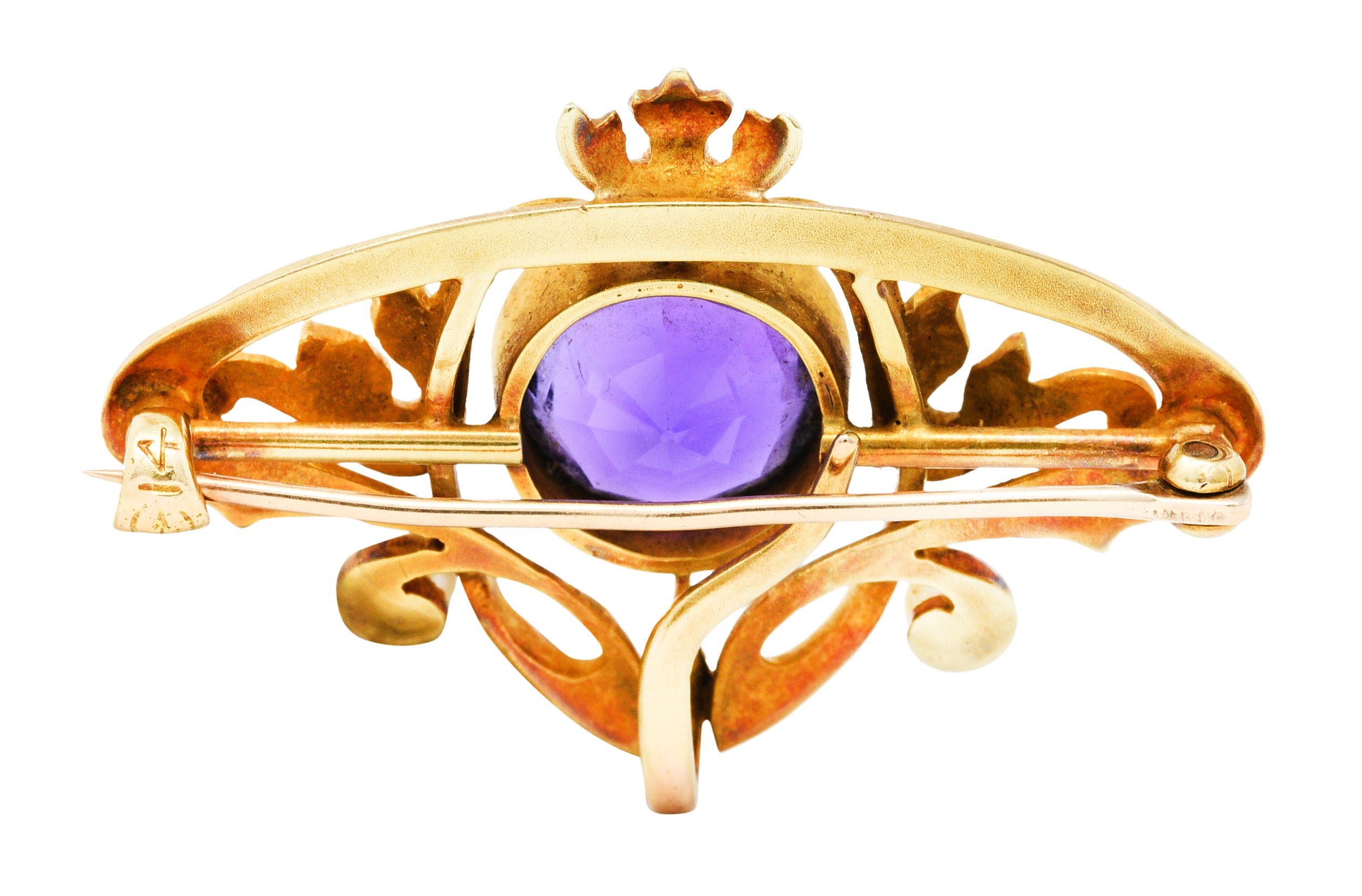 Whiteside & Blank Art Nouveau Amethyst Enamel 14 Karat Gold BroochBrooch - Wilson's Estate Jewelry