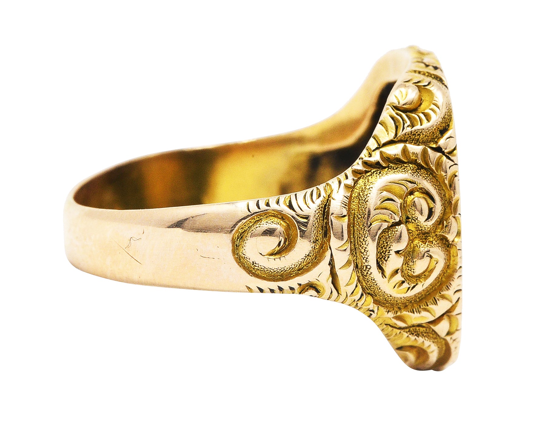 1900 Victorian 14 Karat Yellow Gold Scrolling Cushion Signet RingRing - Wilson's Estate Jewelry