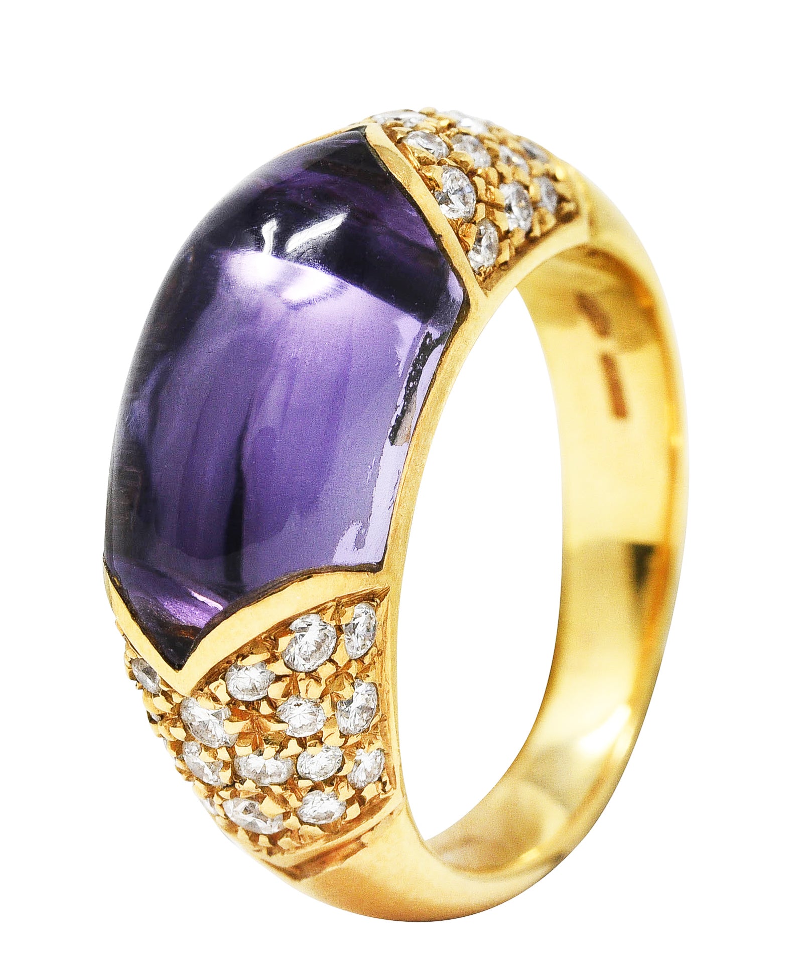 Bulgari Diamond Amethyst 18 Karat Yellow Gold Tronchetto Band RingRing - Wilson's Estate Jewelry