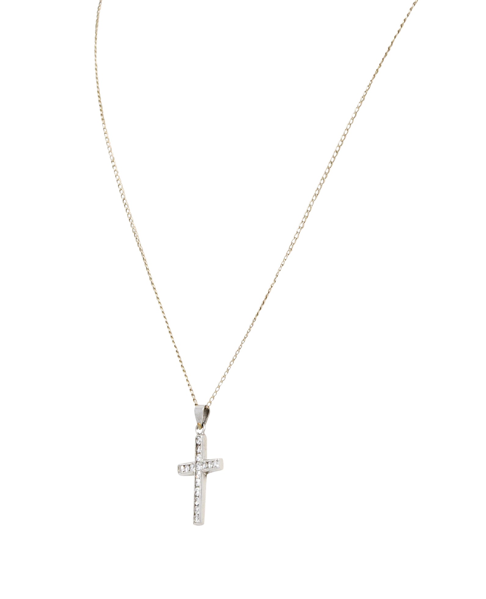 Edwardian Diamond Platinum Cross Pendant 14 Karat White Gold NecklaceNecklace - Wilson's Estate Jewelry