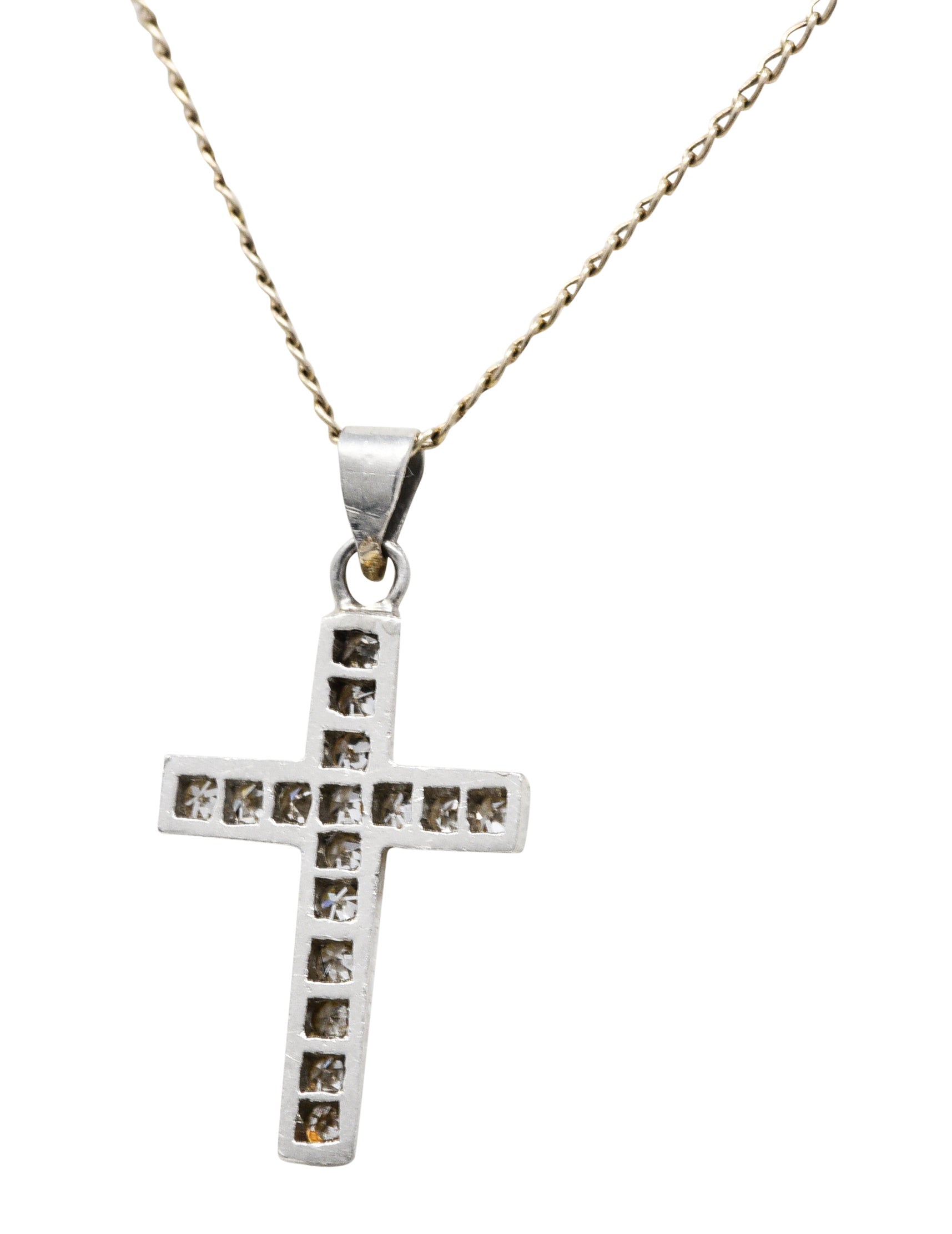 Edwardian Diamond Platinum Cross Pendant 14 Karat White Gold NecklaceNecklace - Wilson's Estate Jewelry