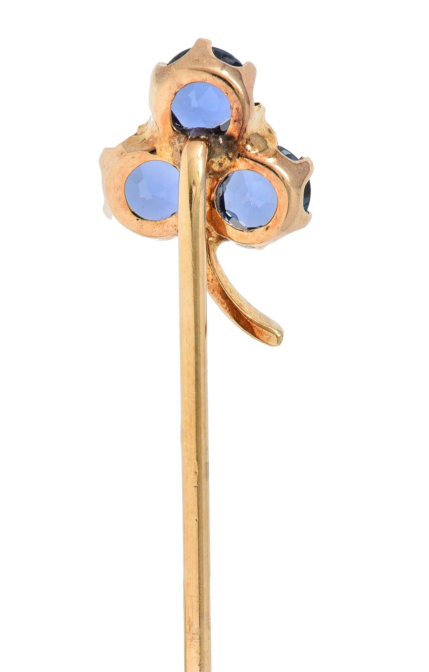 Victorian 1.05 CTW Sapphire 14 Karat Yellow Gold Clover Antique Stickpin