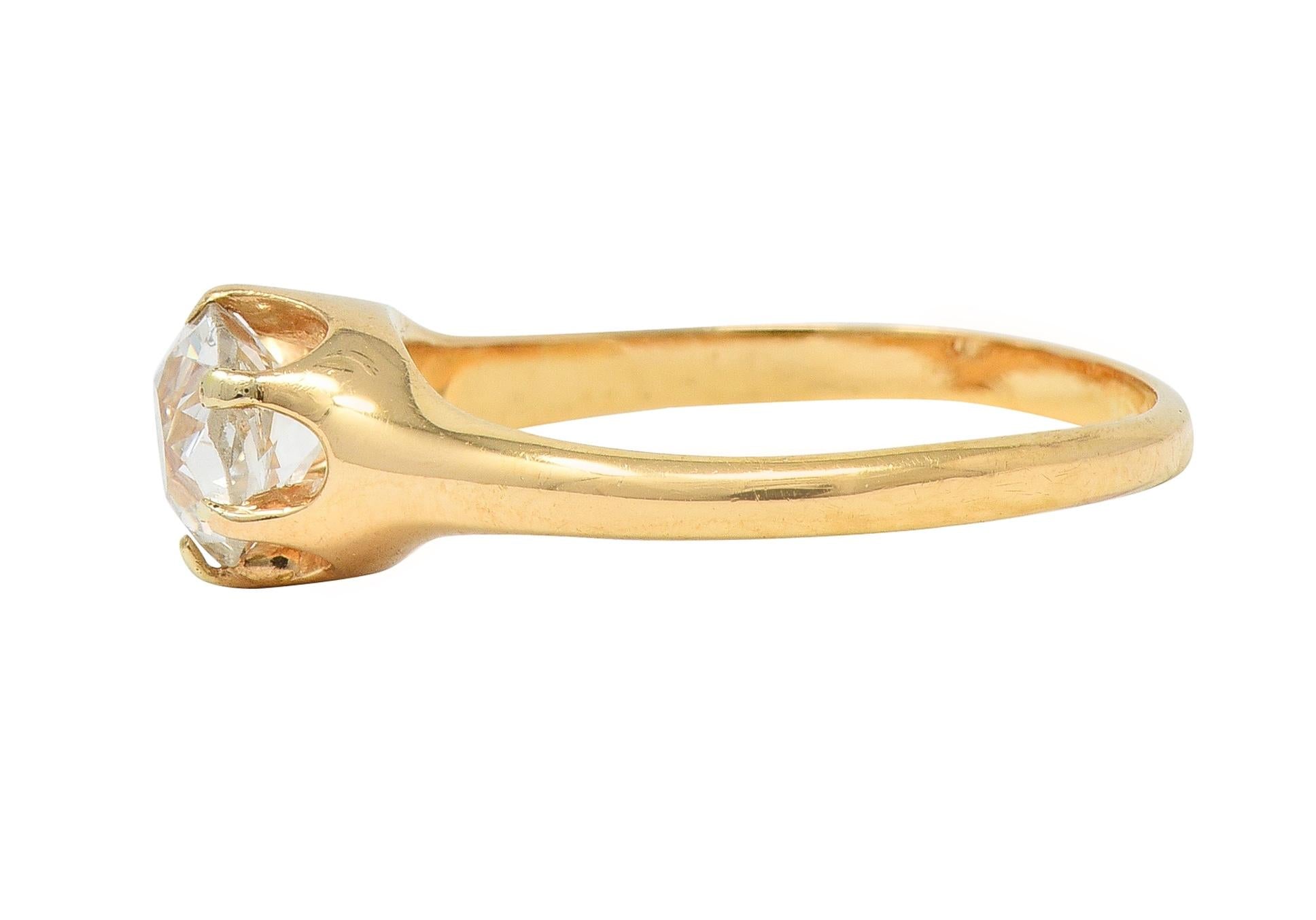 Victorian 0.80 CTW Old Mine Cut 18 Karat Yellow Gold Solitaire Engagement Ring