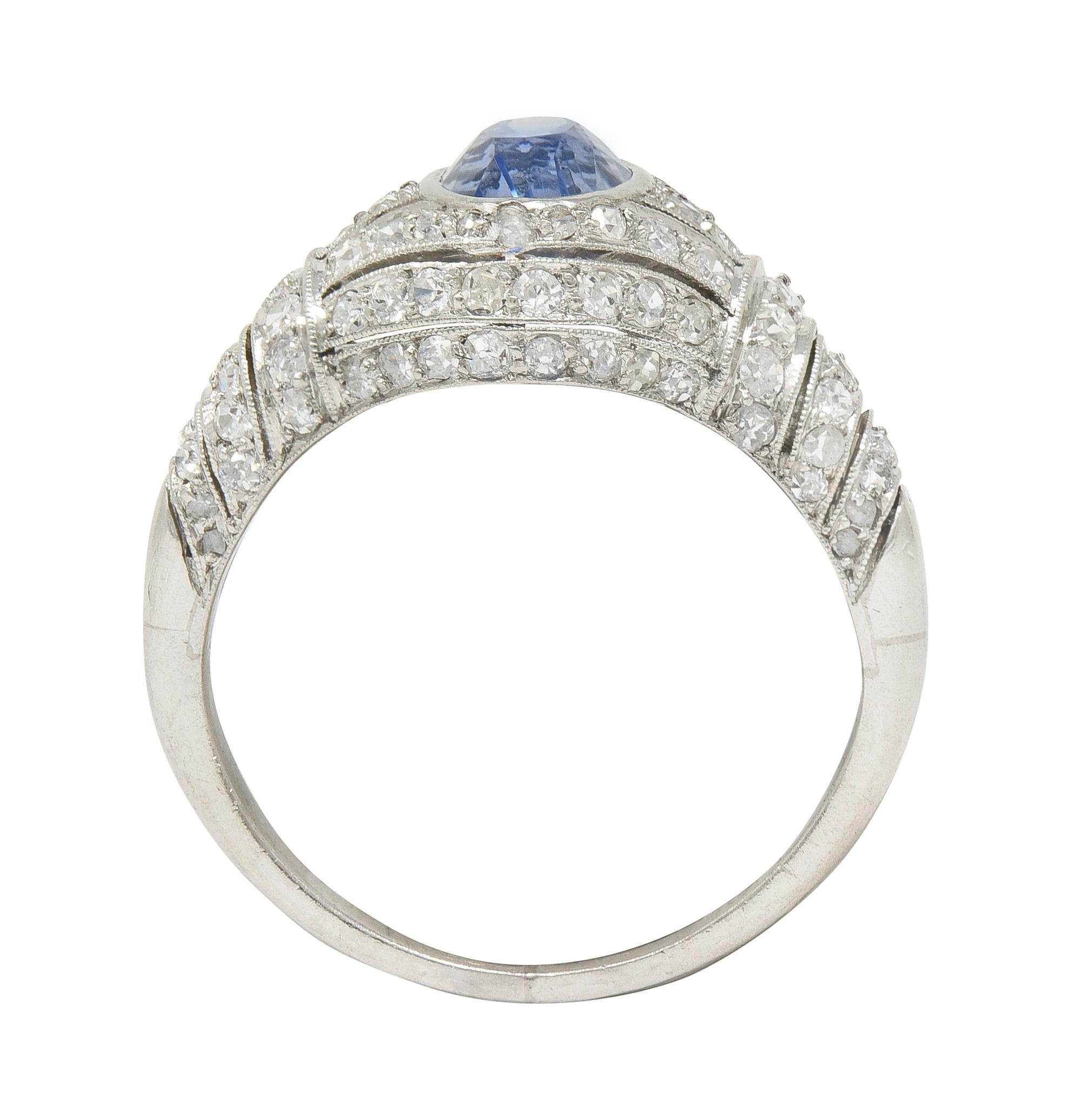 Art Deco 3.00 CTW No Heat Ceylon Sapphire Diamond Platinum Bombé Ring GIA