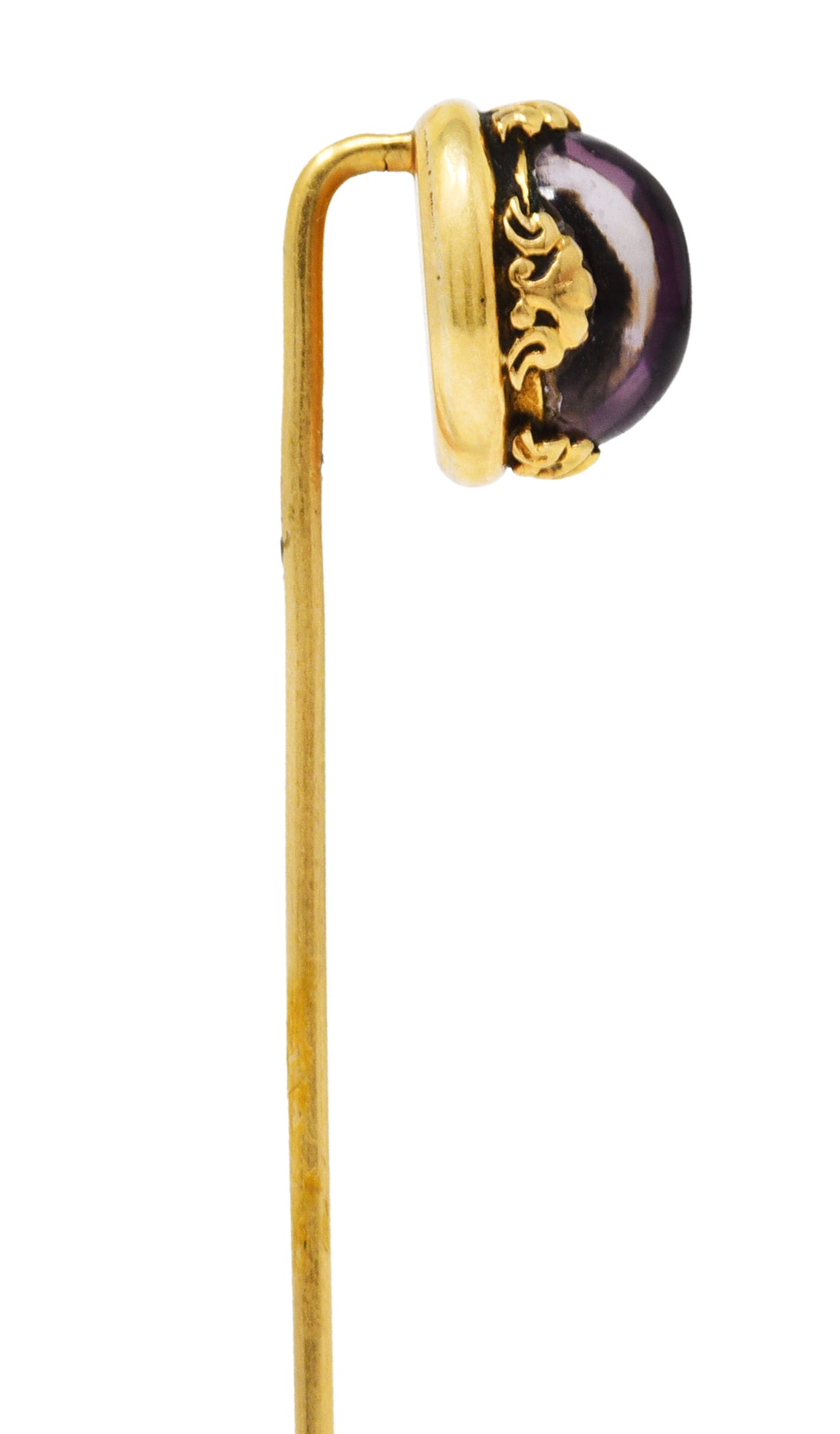 Early Art Nouveau Amethyst Cabochon 14 Karat Yellow Gold Antique Stickpin Wilson's Estate Jewelry