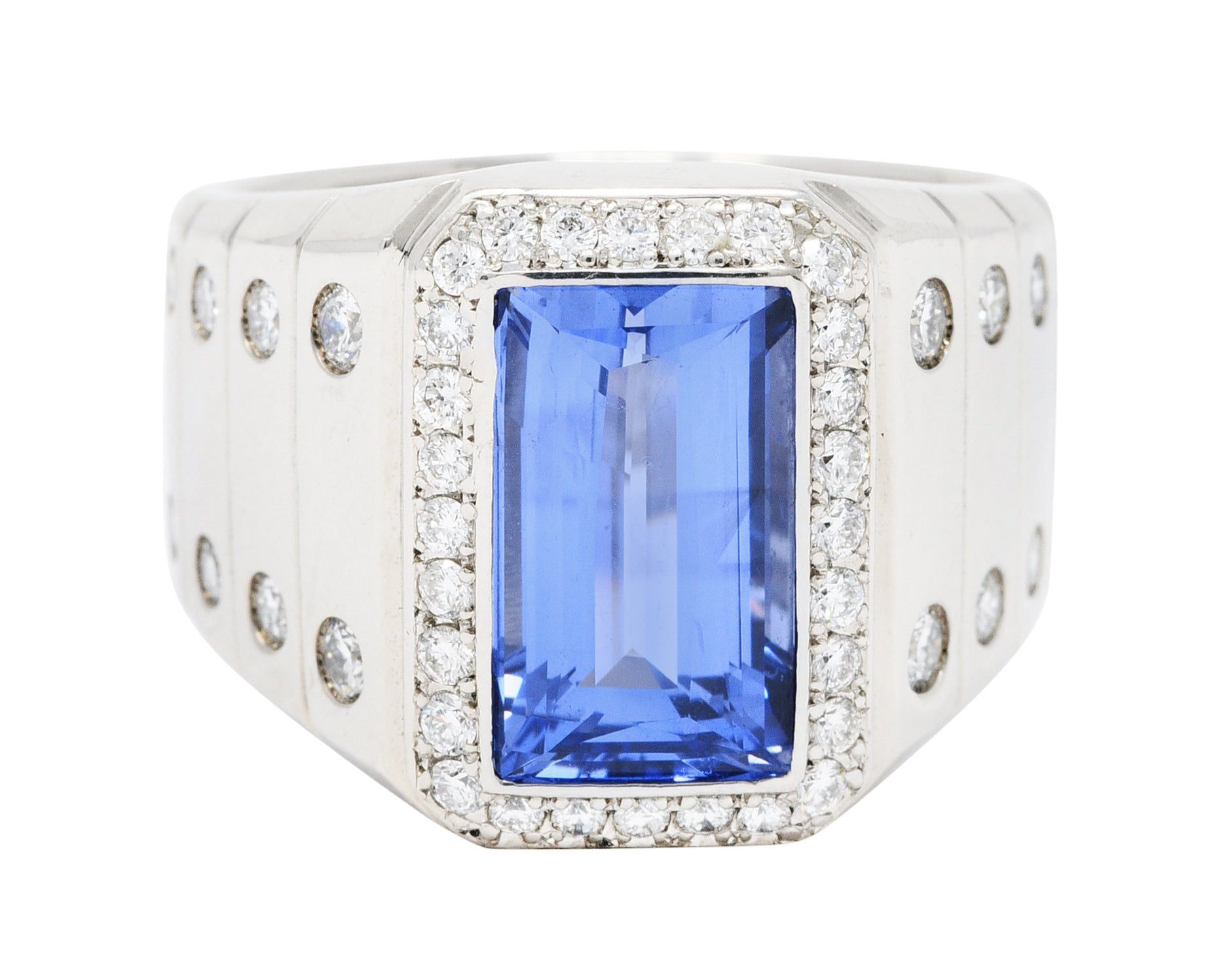 Modern 7.32 CTW Sapphire Diamond Platinum Men's RingRing - Wilson's Estate Jewelry