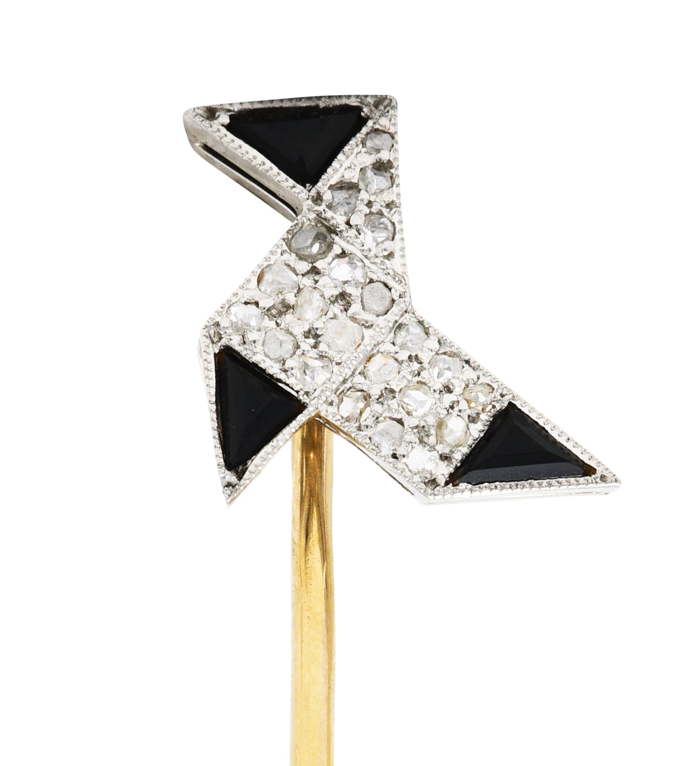 Art Deco Diamond Onyx Platinum 18 Karat Gold Origami Bird StickpinStick Pin - Wilson's Estate Jewelry