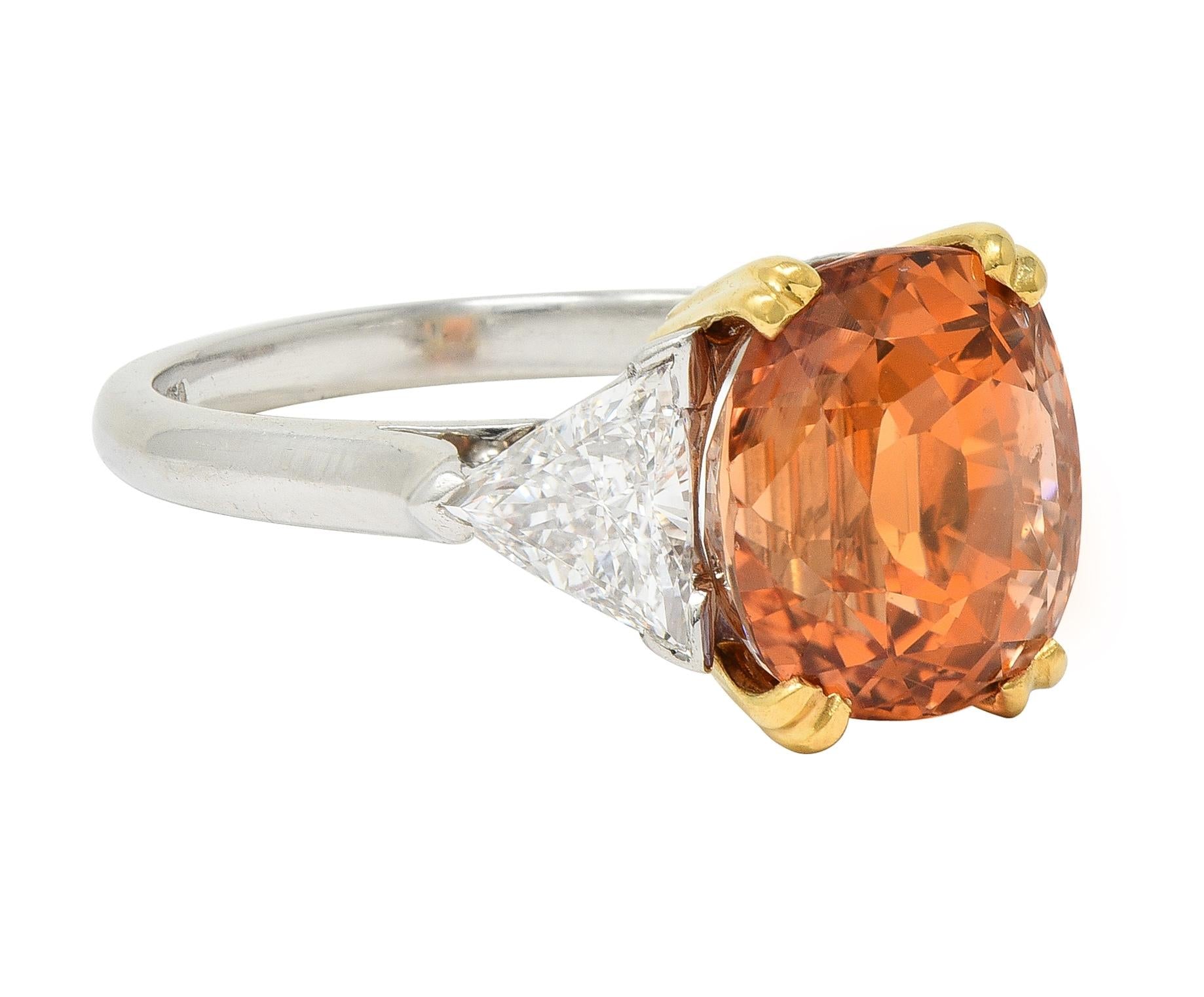 Tiffany & Co. 8.61 CTW Orange Sapphire Diamond 18 Karat Gold Platinum Ring