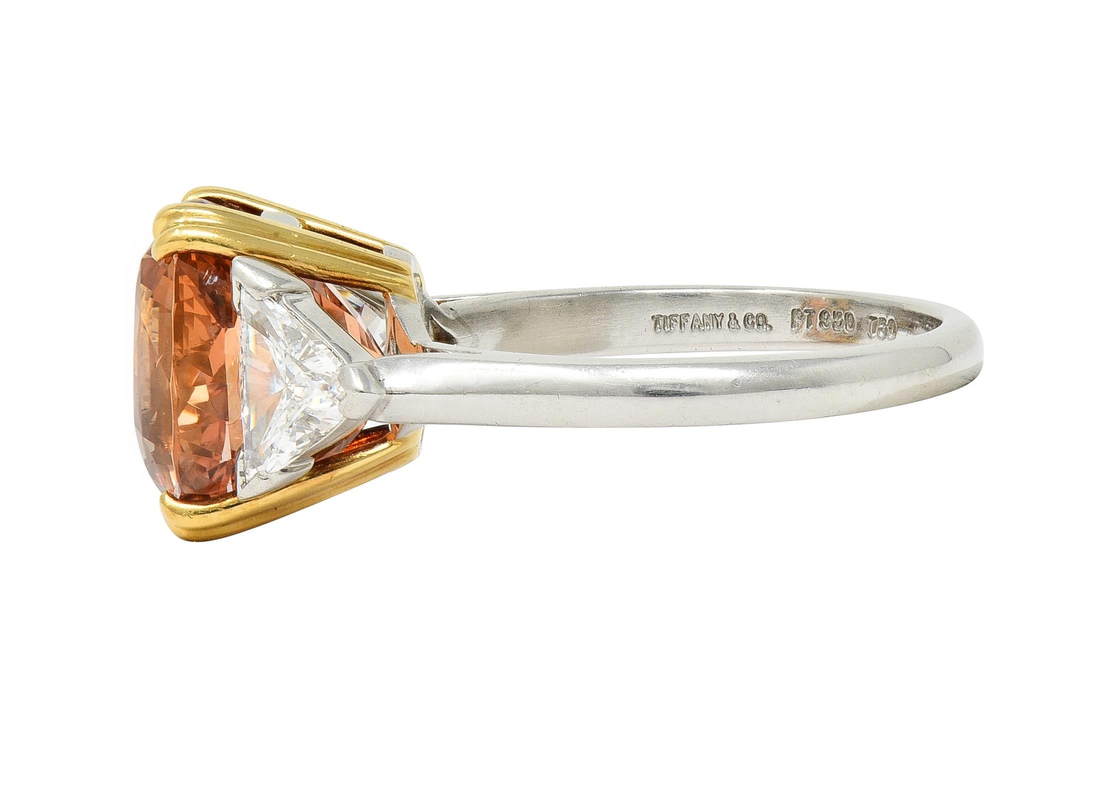 Tiffany & Co. 8.61 CTW Orange Sapphire Diamond 18 Karat Gold Platinum Ring