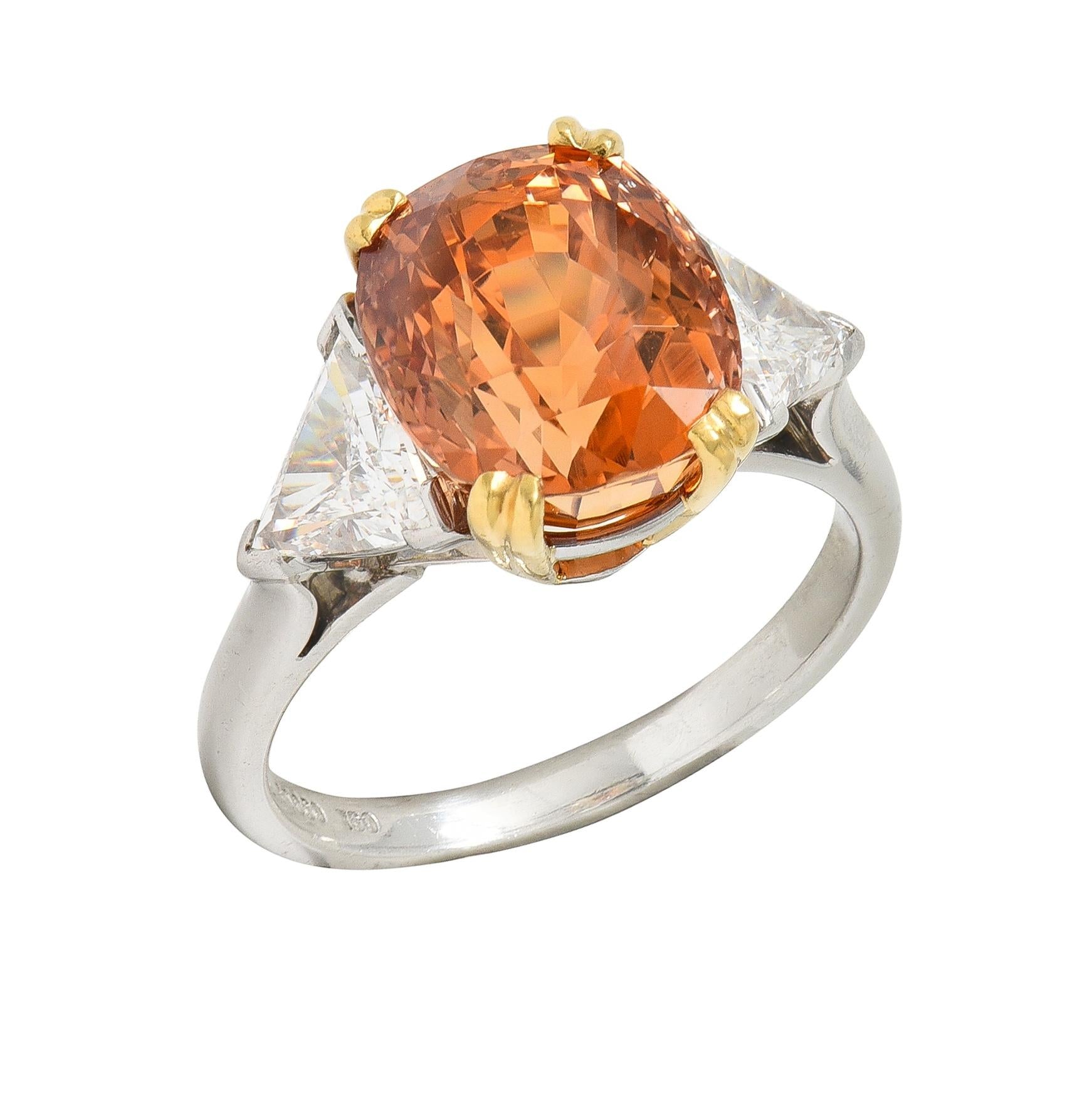 Tiffany & Co. 8.61 CTW Orange Sapphire Diamond 18 Karat Gold Platinum Ring