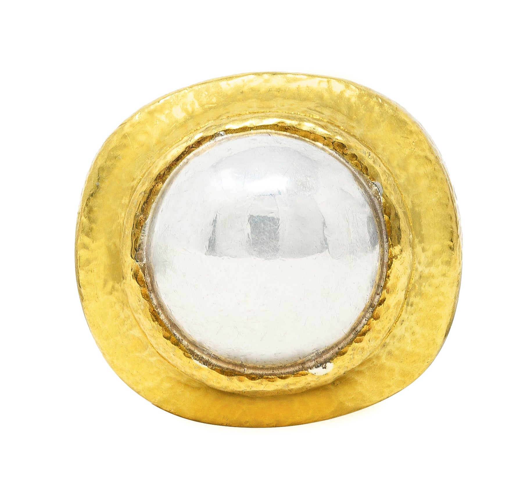 .11111 Zolatas 1980's Platinum 22 Karat Yellow Gold Hammered Dome Vintage Ring Wilson's Estate Jewelry