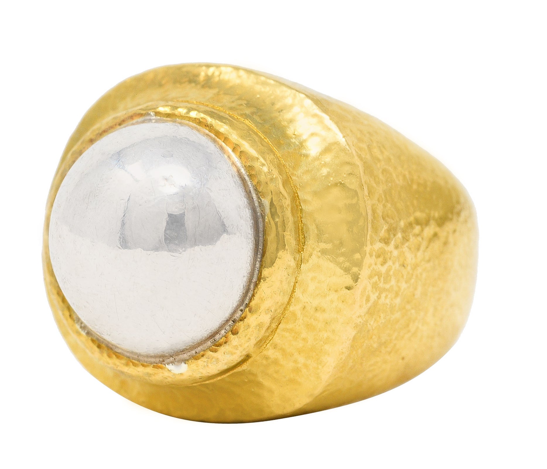 .11111 Zolatas 1980's Platinum 22 Karat Yellow Gold Hammered Dome Vintage Ring Wilson's Estate Jewelry