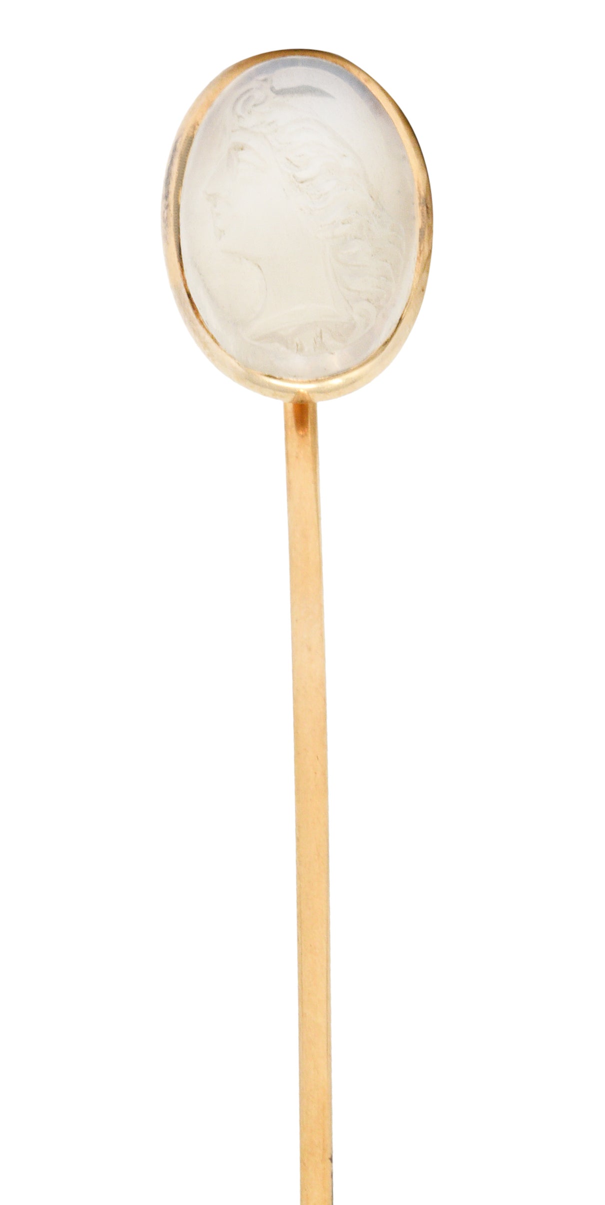 Street & Sons Moonstone 14 Karat Gold Renaissance Cameo StickpinStick Pin - Wilson's Estate Jewelry