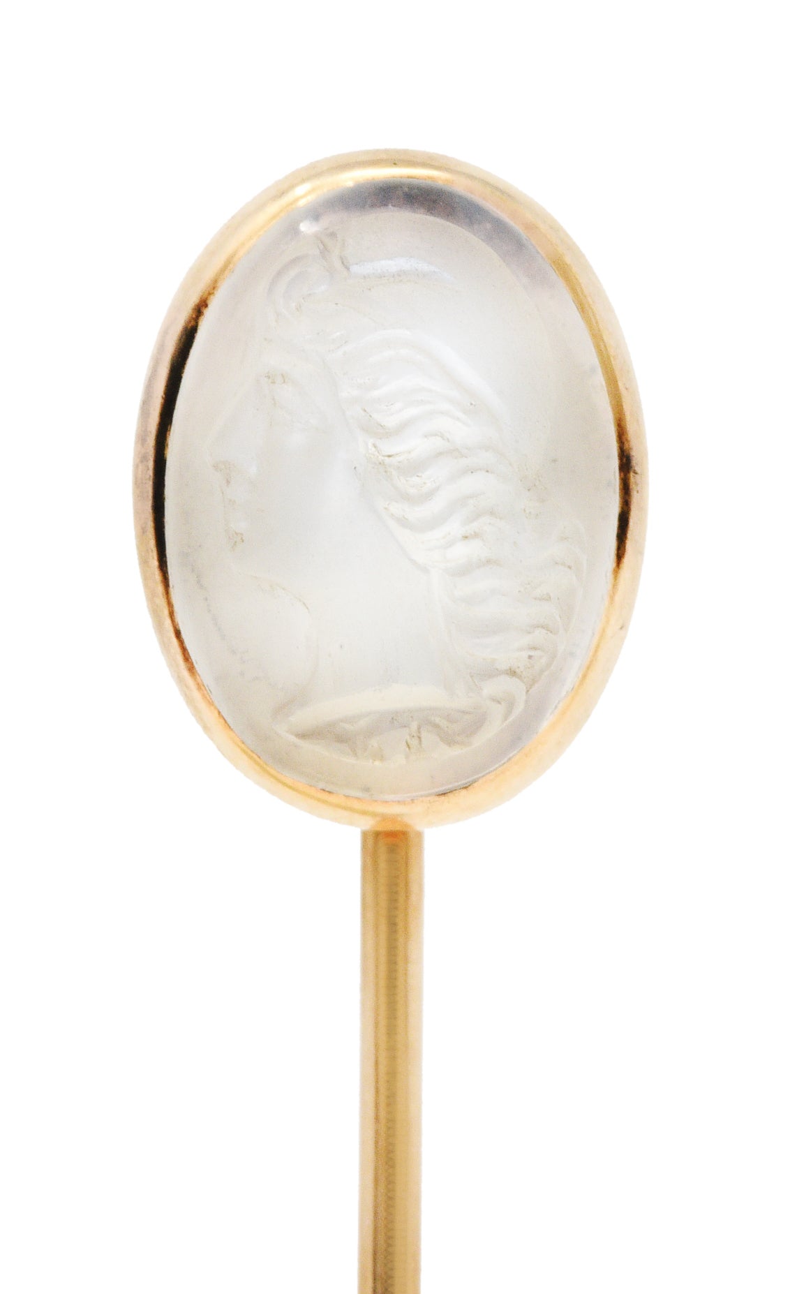 Street & Sons Moonstone 14 Karat Gold Renaissance Cameo StickpinStick Pin - Wilson's Estate Jewelry