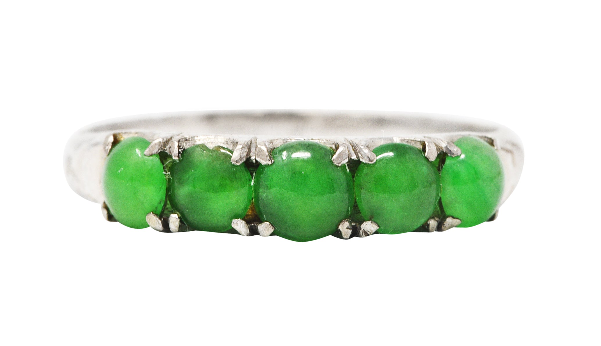 1930's Art Deco Jade Cabochon 18 Karat White Gold Band RingRing - Wilson's Estate Jewelry