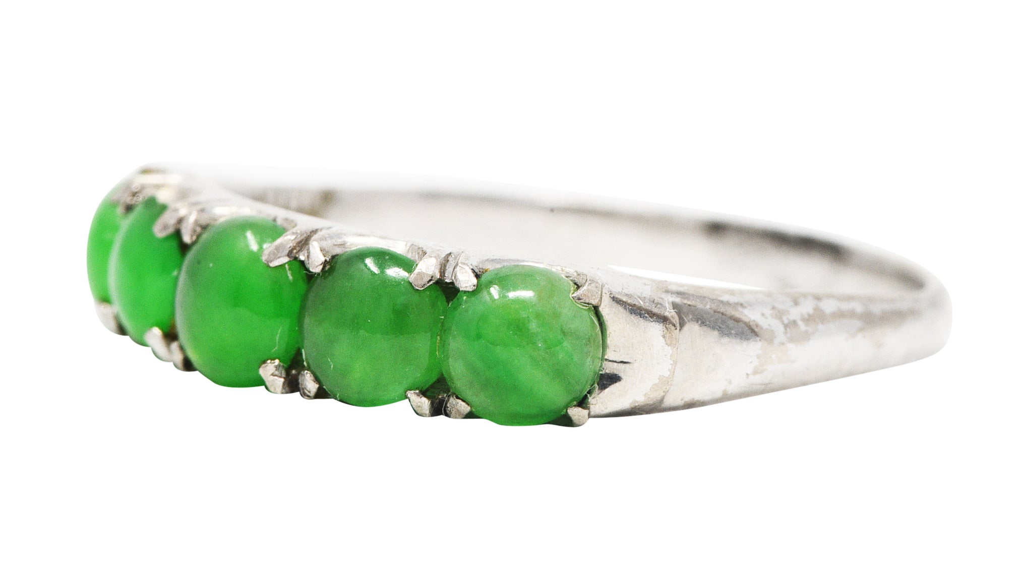 1930's Art Deco Jade Cabochon 18 Karat White Gold Band RingRing - Wilson's Estate Jewelry