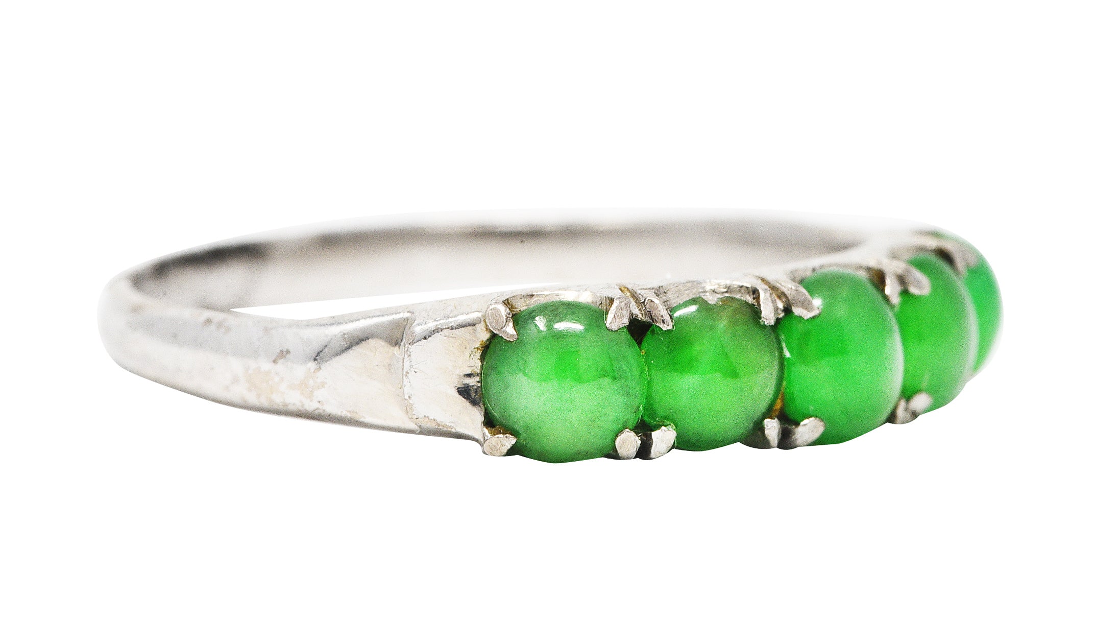 1930's Art Deco Jade Cabochon 18 Karat White Gold Band RingRing - Wilson's Estate Jewelry