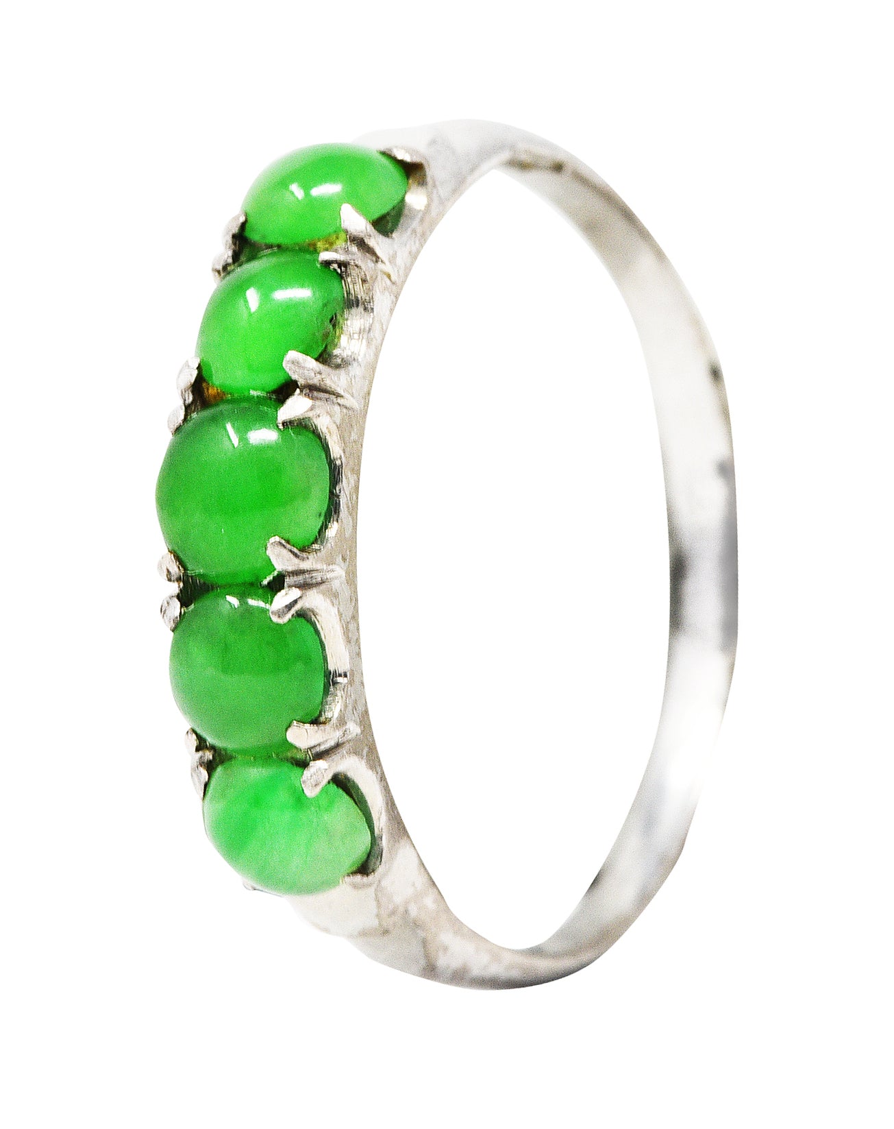 1930's Art Deco Jade Cabochon 18 Karat White Gold Band RingRing - Wilson's Estate Jewelry