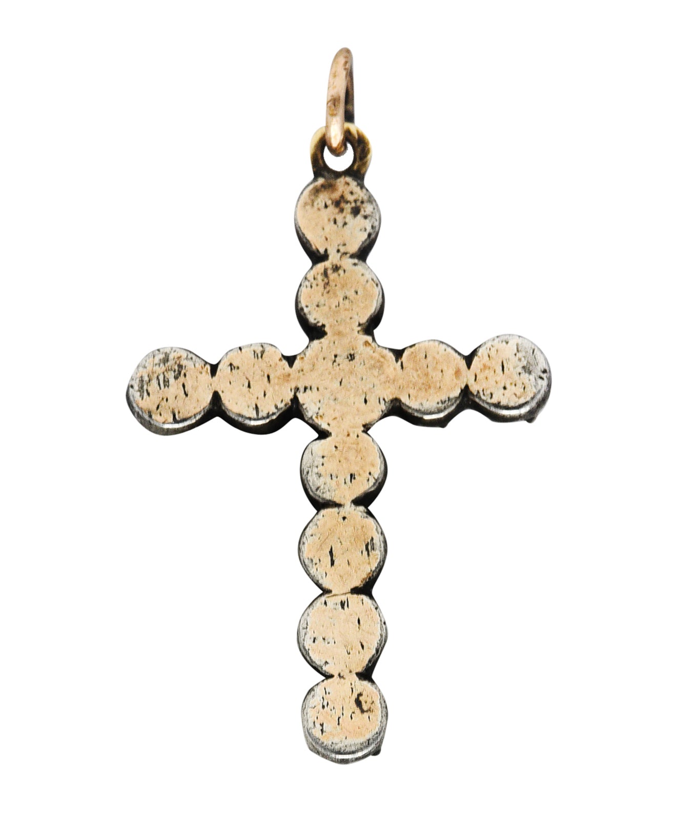 1850's Georgian Rose Cut Diamond Silver-Topped 14 Karat Gold Cross Charm PendantNecklace - Wilson's Estate Jewelry