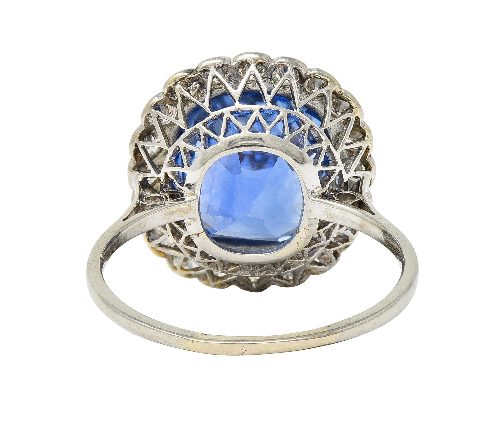 Art Deco 9.87 CTW No Heat Ceylon Sapphire Diamond Platinum Vintage Halo Ring