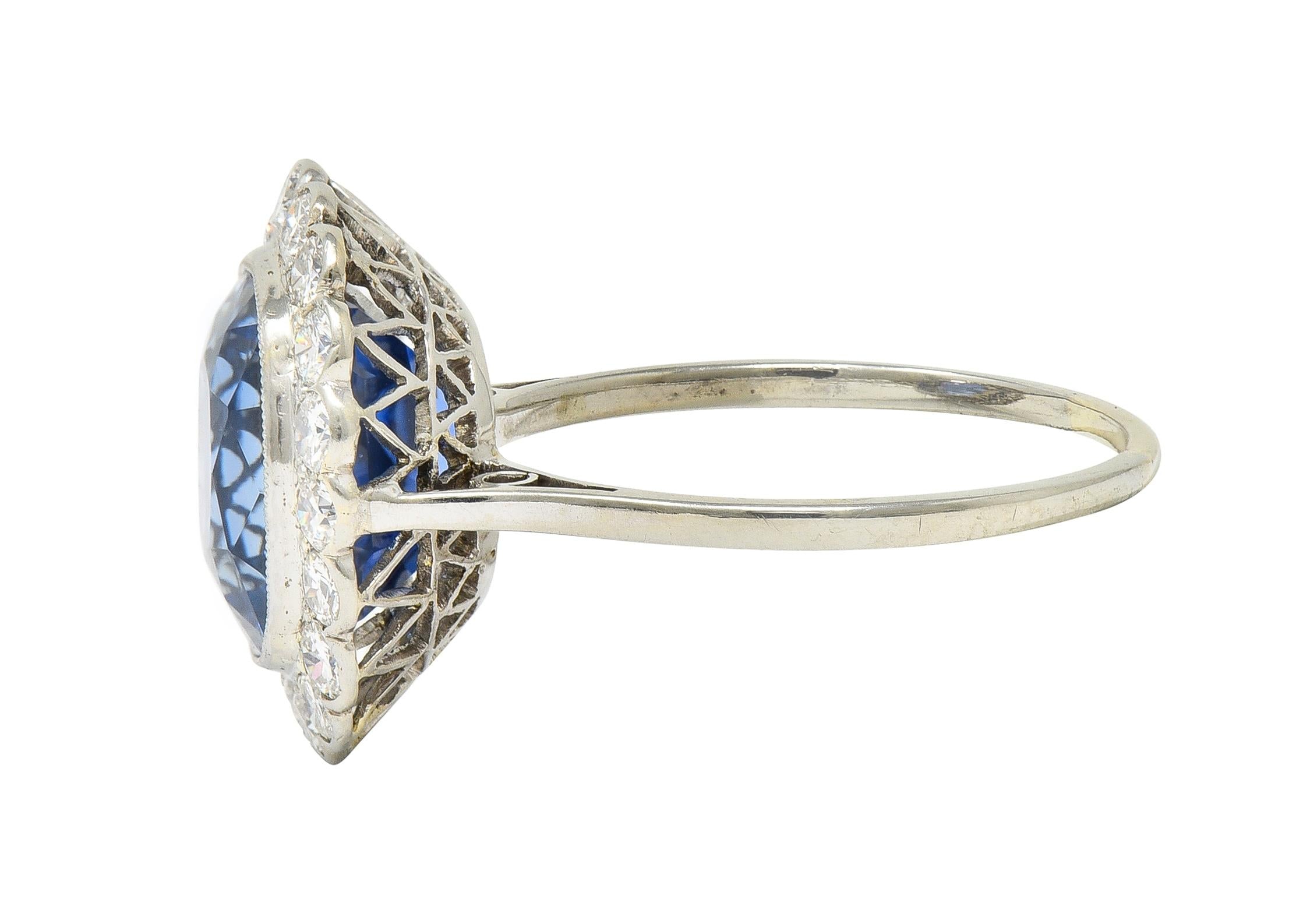 Art Deco 9.87 CTW No Heat Ceylon Sapphire Diamond Platinum Vintage Halo Ring