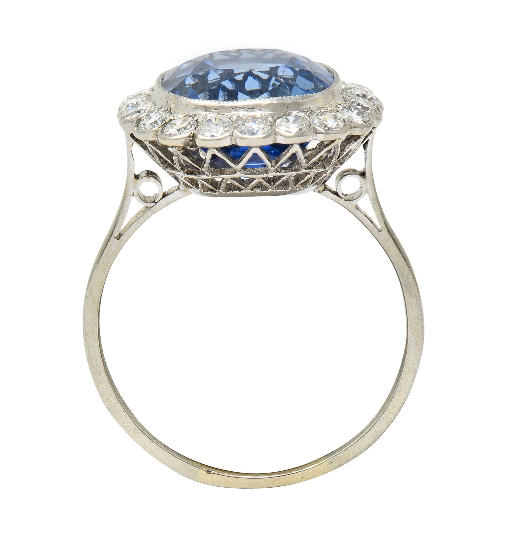 Art Deco 9.87 CTW No Heat Ceylon Sapphire Diamond Platinum Vintage Halo Ring