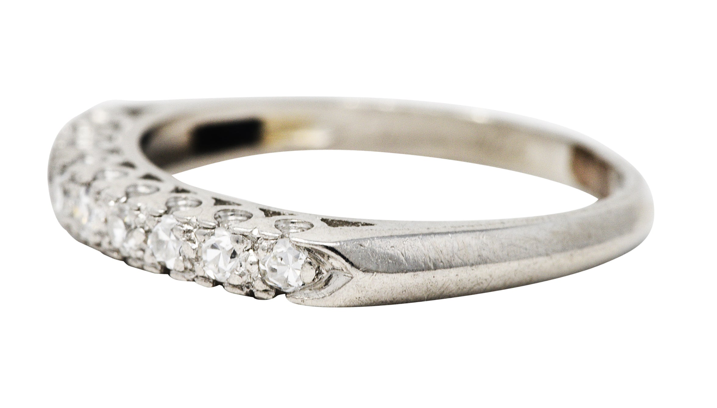 .11111 Mid-Century 0.25 CTW Diamond Platinum Fishtail Band RingRing - Wilson's Estate Jewelry