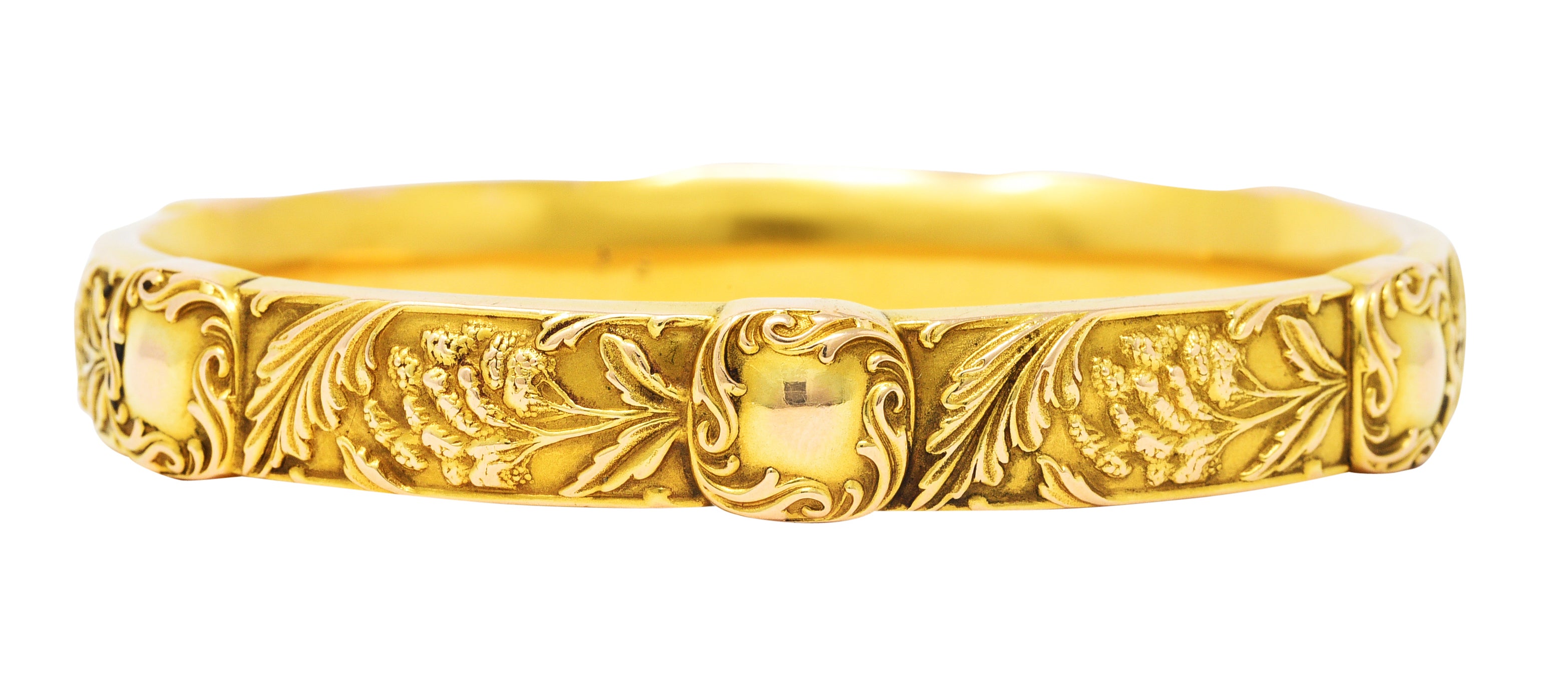 Riker Brothers Art Nouveau 14 Karat Yellow Gold Celosia Flower Bangle Braceletbracelet - Wilson's Estate Jewelry