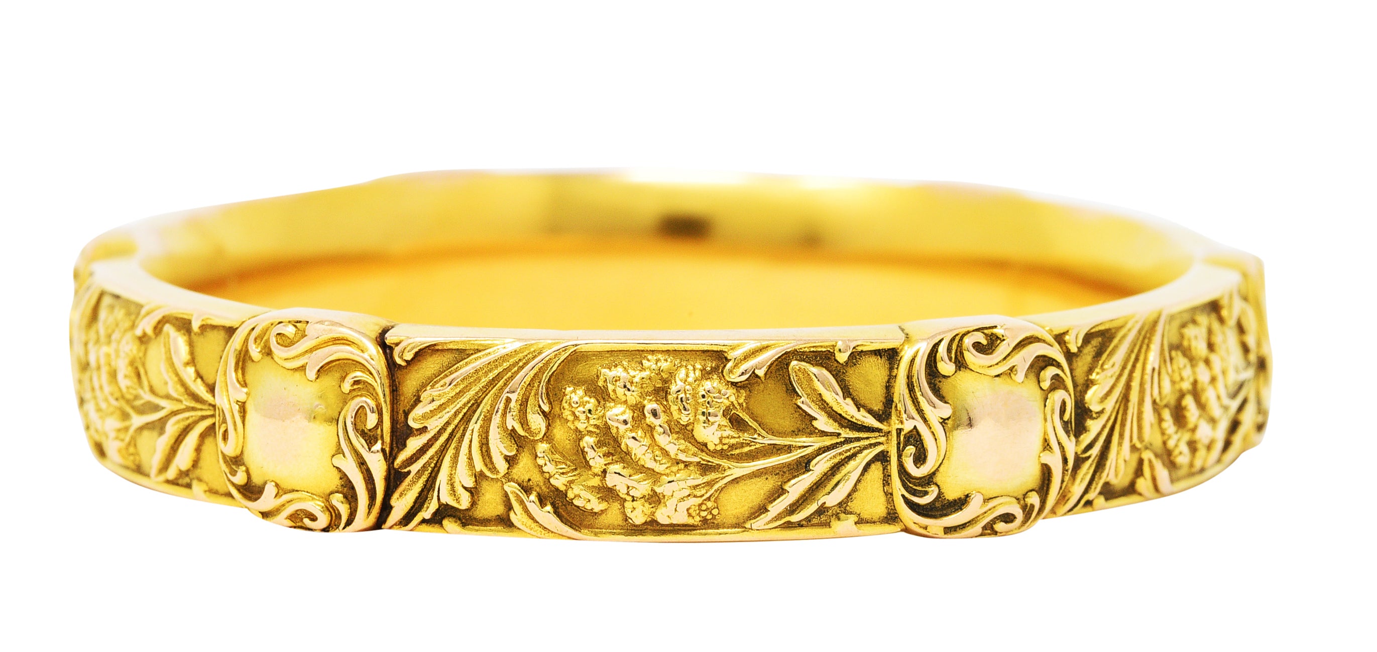 Riker Brothers Art Nouveau 14 Karat Yellow Gold Celosia Flower Bangle Braceletbracelet - Wilson's Estate Jewelry