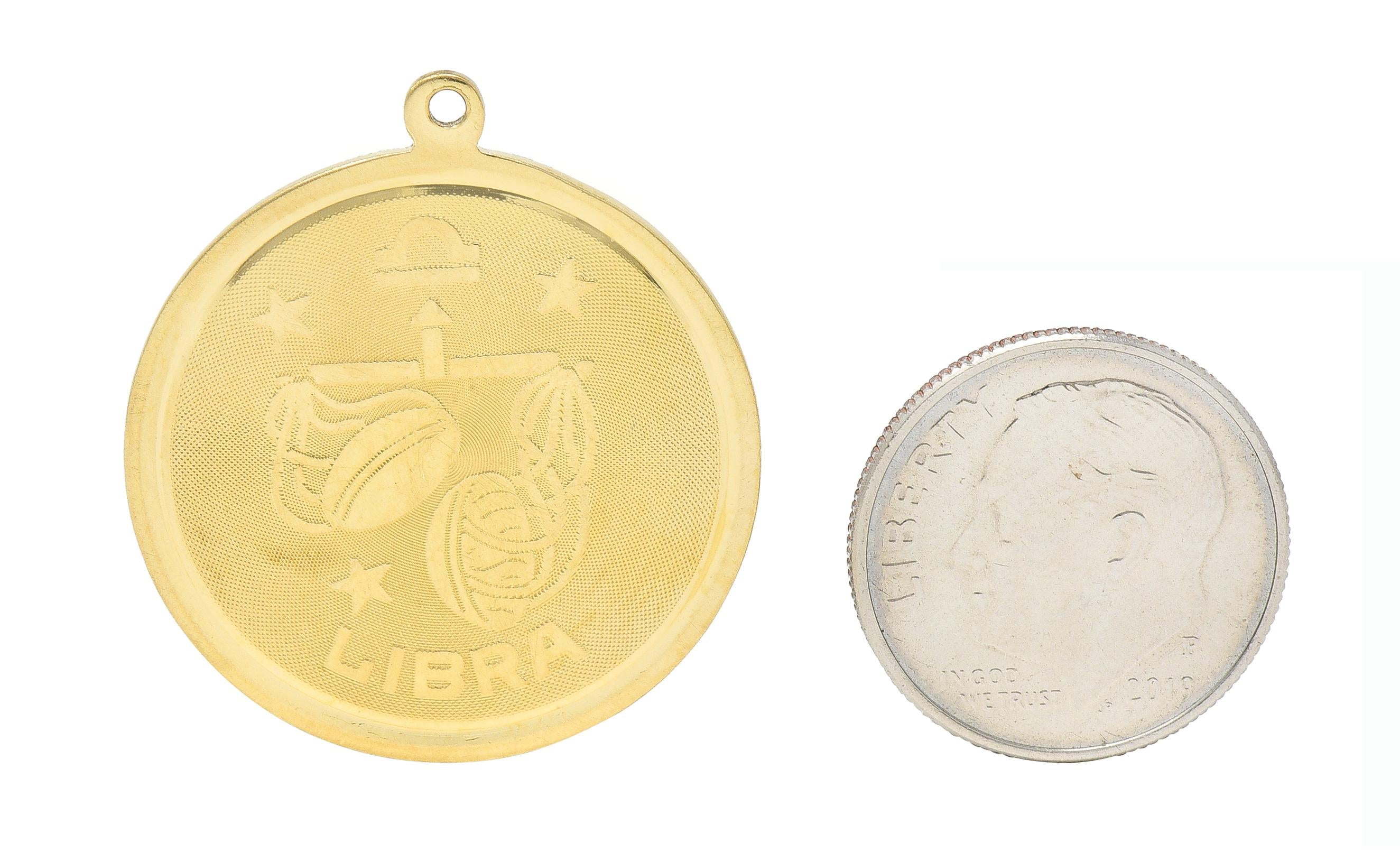 Vintage 14 Karat Yellow Gold Libra Zodiac Medallion Pendant Charm