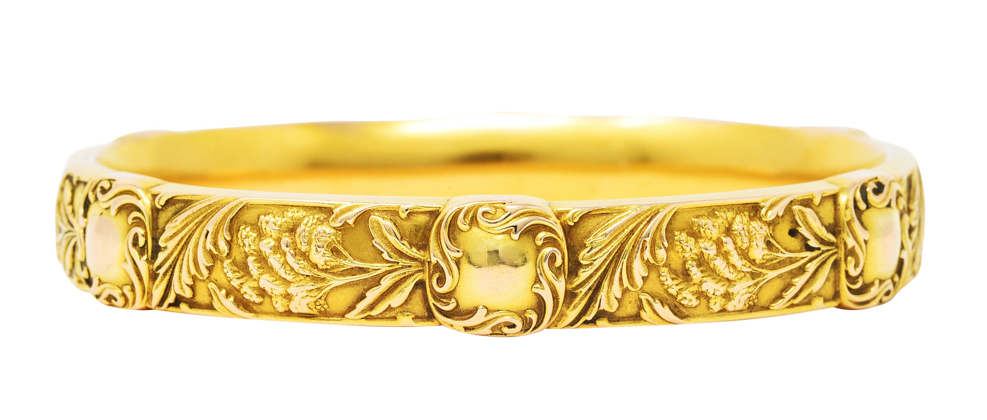 Riker Brothers Art Nouveau 14 Karat Yellow Gold Celosia Flower Bangle Braceletbracelet - Wilson's Estate Jewelry