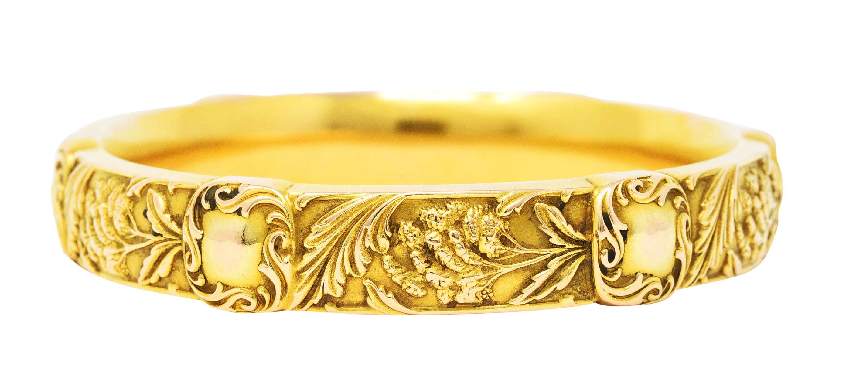 Riker Brothers Art Nouveau 14 Karat Yellow Gold Celosia Flower Bangle Braceletbracelet - Wilson's Estate Jewelry