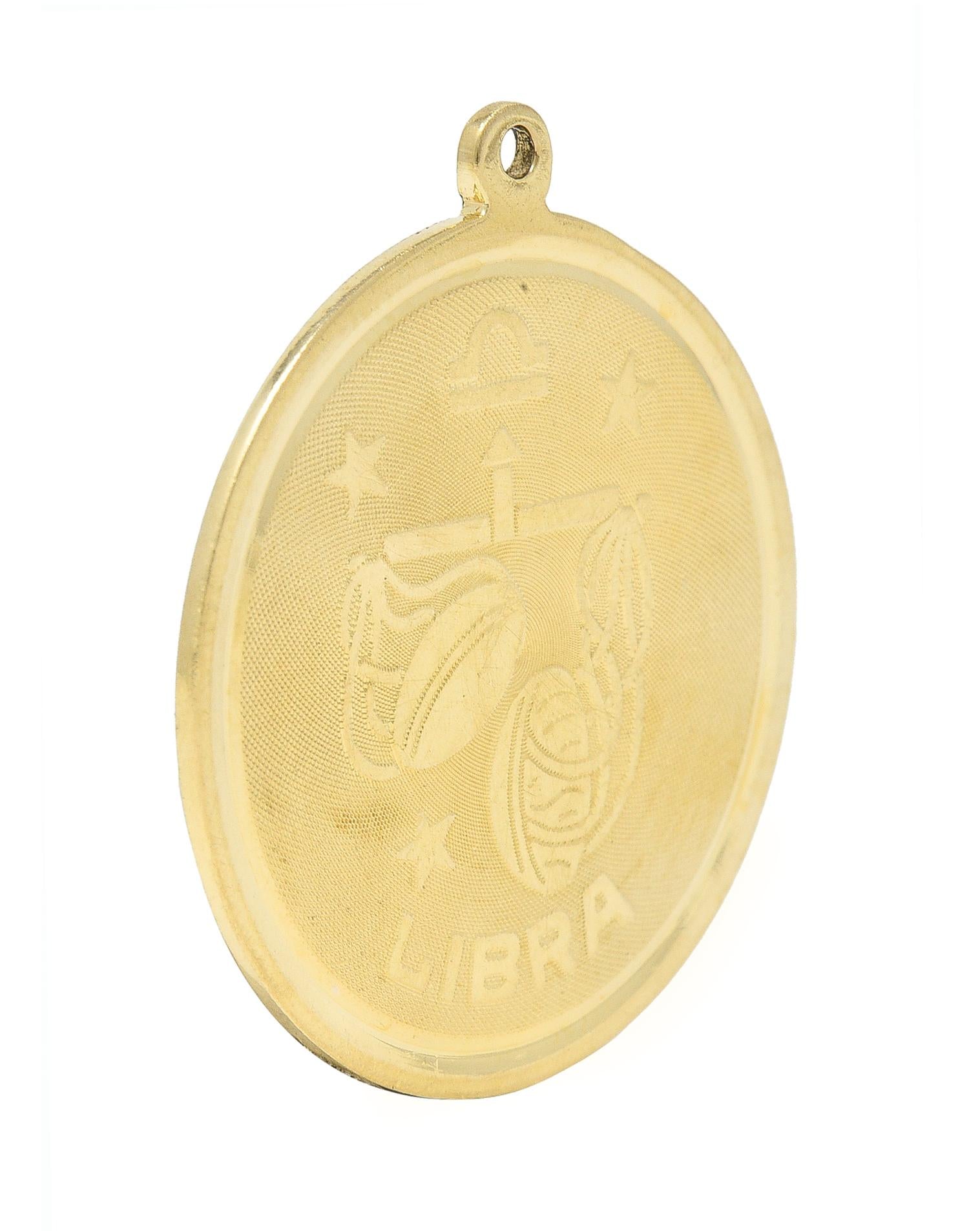 Vintage 14 Karat Yellow Gold Libra Zodiac Medallion Pendant Charm