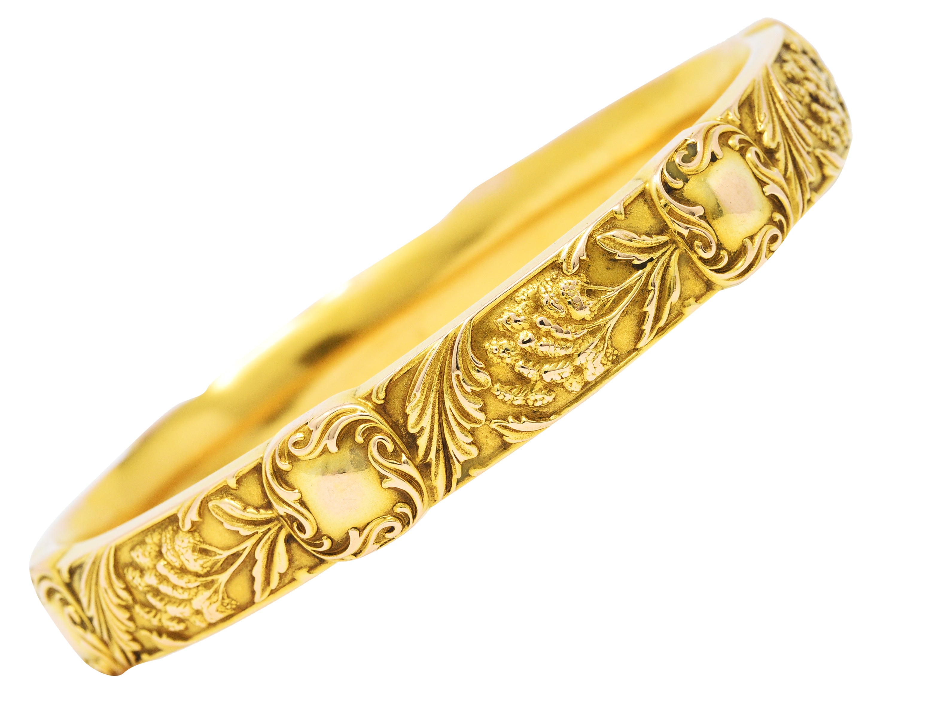 Riker Brothers Art Nouveau 14 Karat Yellow Gold Celosia Flower Bangle Braceletbracelet - Wilson's Estate Jewelry