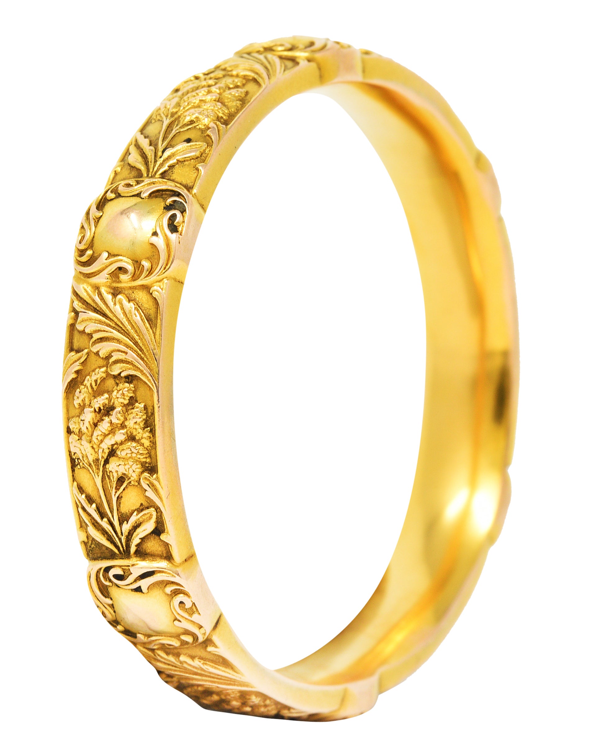 Riker Brothers Art Nouveau 14 Karat Yellow Gold Celosia Flower Bangle Braceletbracelet - Wilson's Estate Jewelry