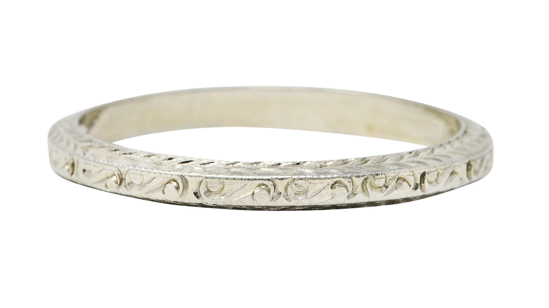 Art Deco 18 Karat White Gold Engraved Unisex Band Ring Circa 1930Ring - Wilson's Estate Jewelry