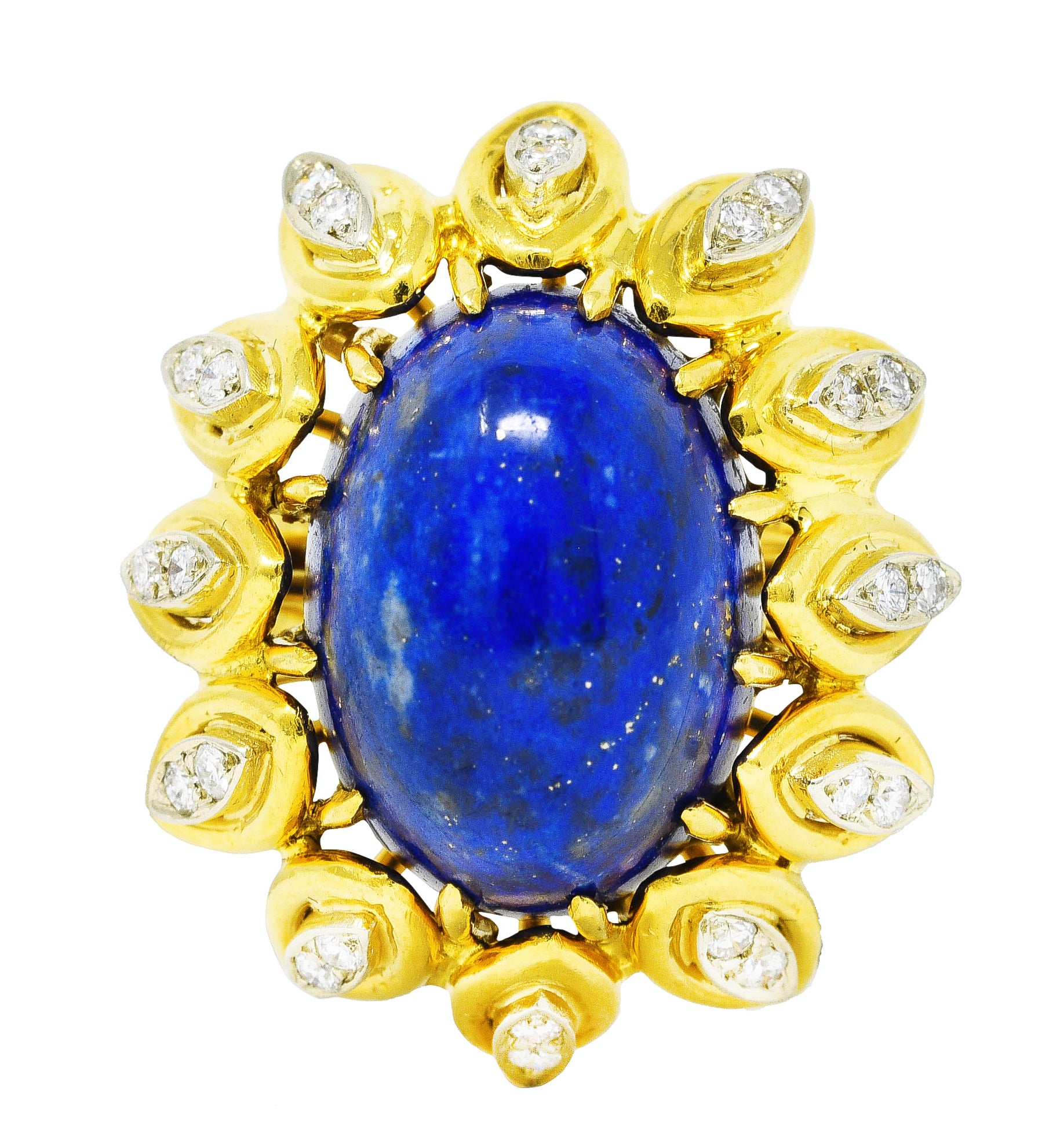 1960's Lapis Diamond 18 Karat Yellow Gold Sculptural Vintage Cocktail Ring Wilson's Estate Jewelry