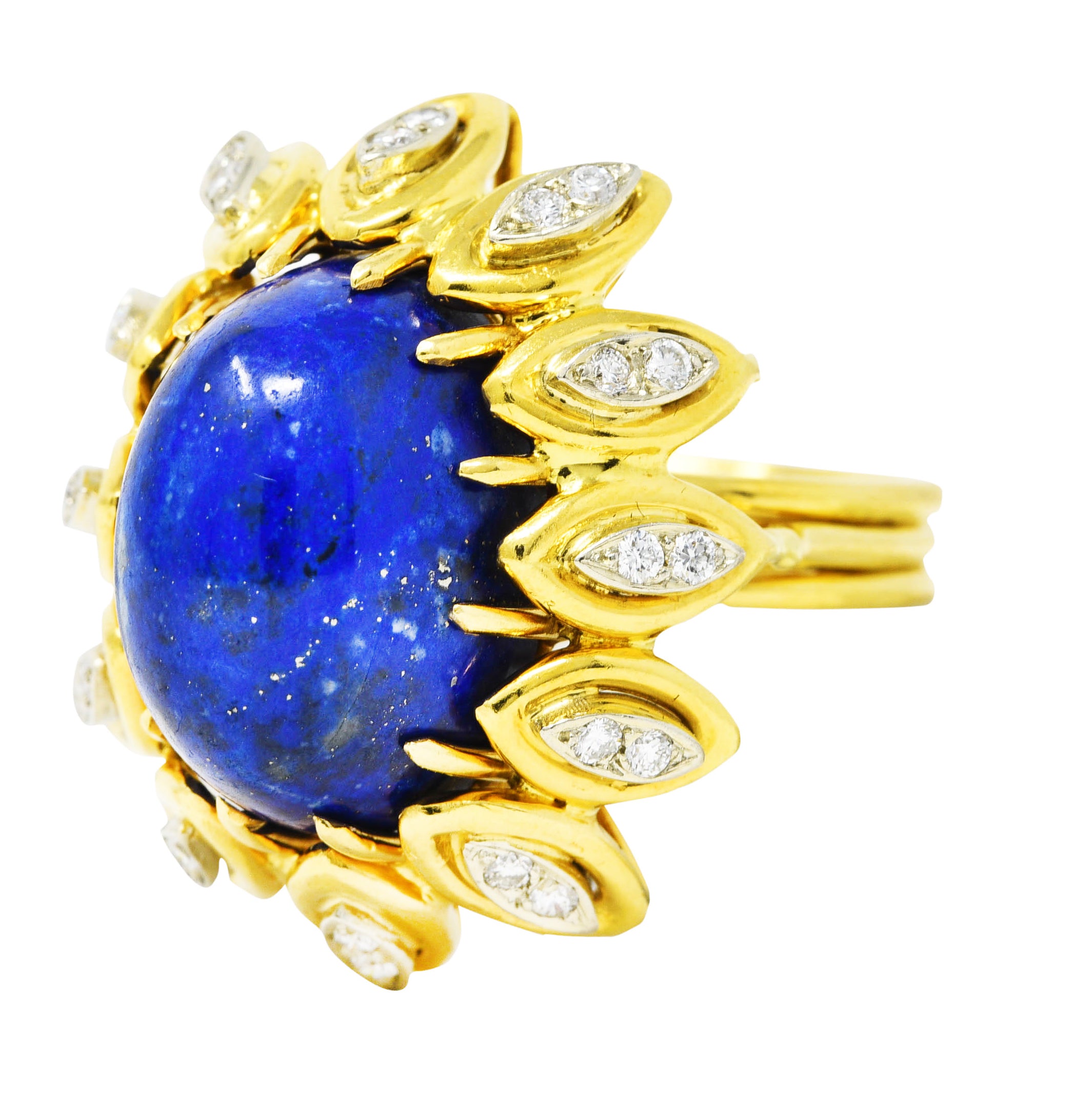 1960's Lapis Diamond 18 Karat Yellow Gold Sculptural Vintage Cocktail Ring Wilson's Estate Jewelry