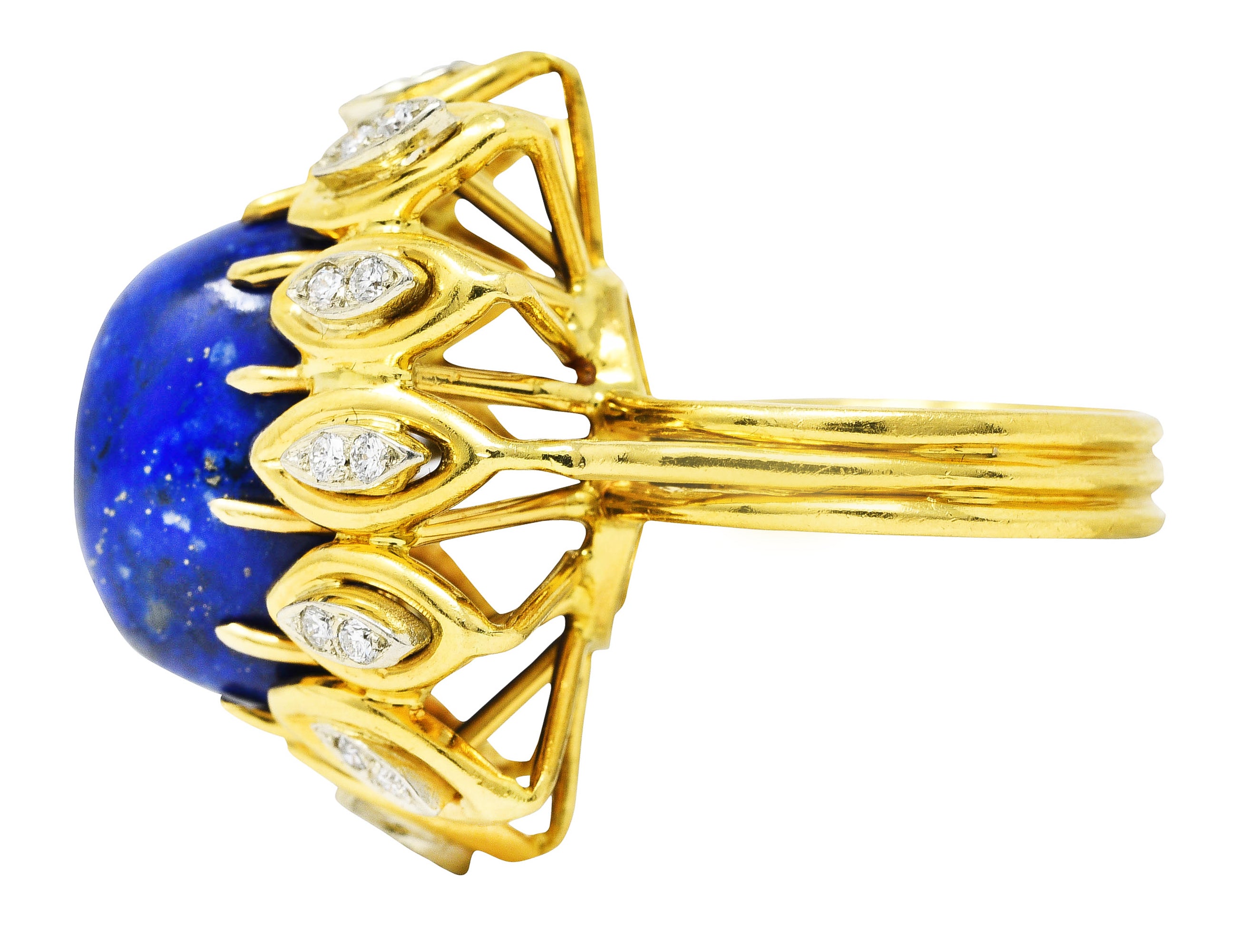 1960's Lapis Diamond 18 Karat Yellow Gold Sculptural Vintage Cocktail Ring Wilson's Estate Jewelry