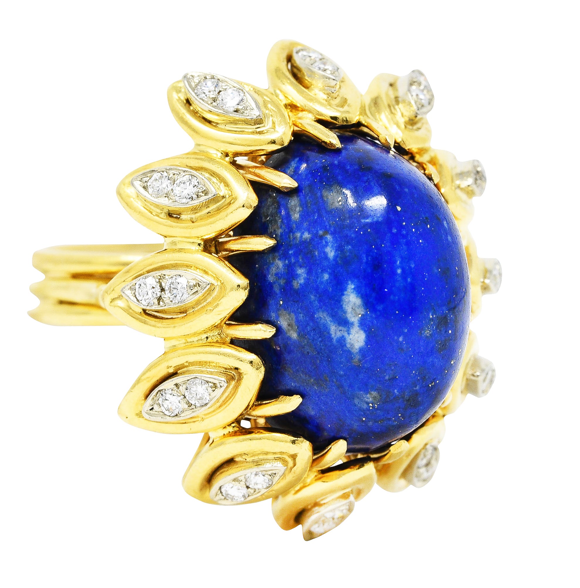 1960's Lapis Diamond 18 Karat Yellow Gold Sculptural Vintage Cocktail Ring Wilson's Estate Jewelry