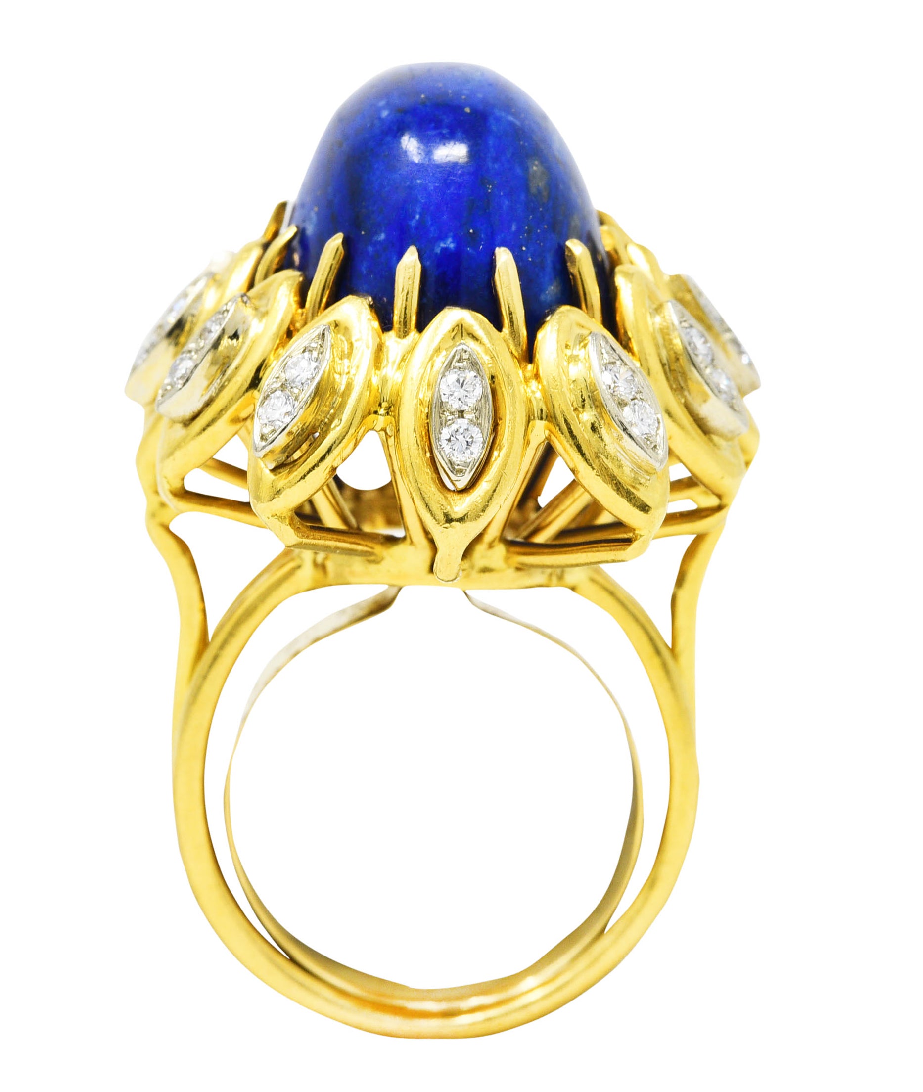 1960's Lapis Diamond 18 Karat Yellow Gold Sculptural Vintage Cocktail Ring Wilson's Estate Jewelry