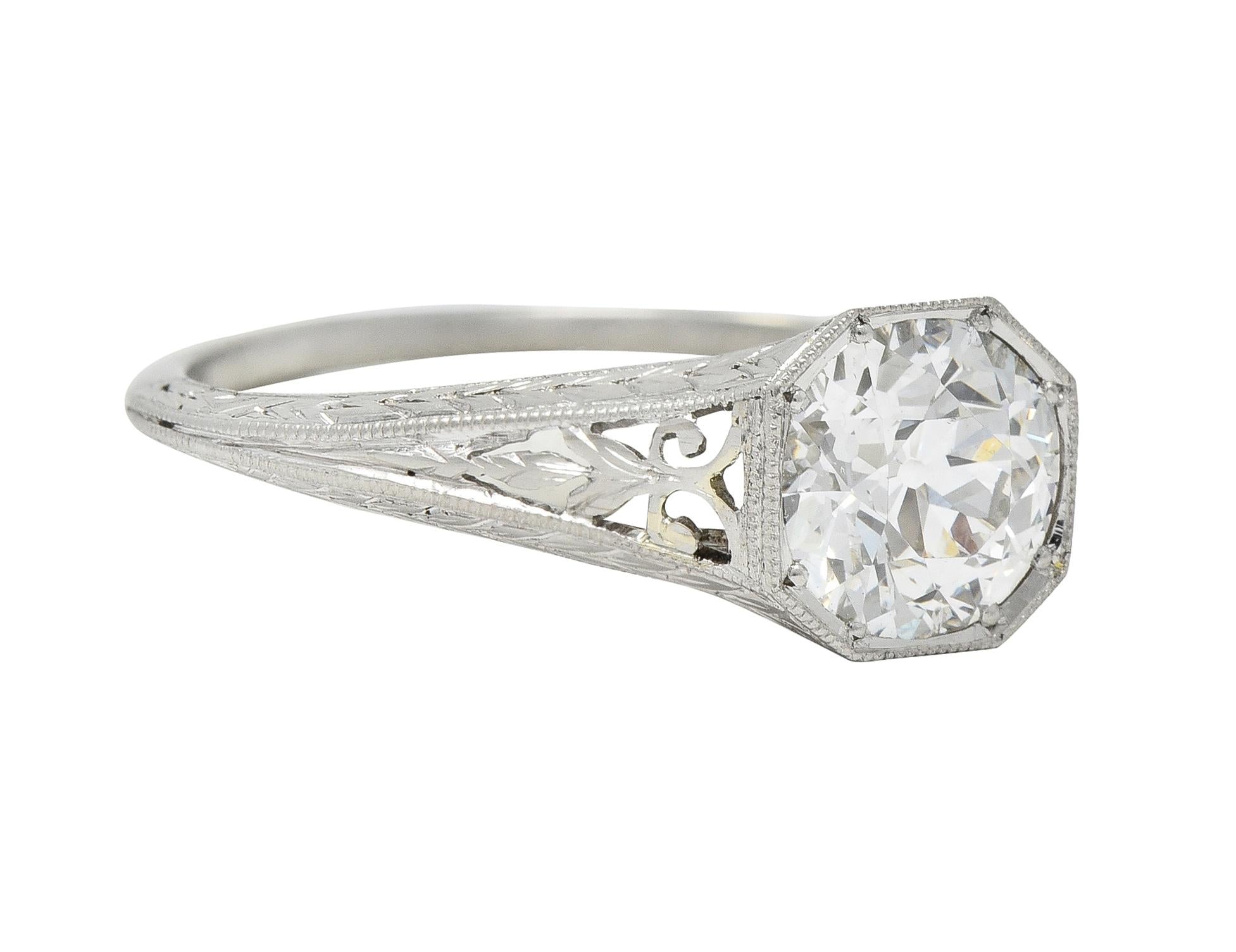 Art Deco 1.27 CT Old European Cut Diamond Platinum Octagonal Engagement Ring GIA