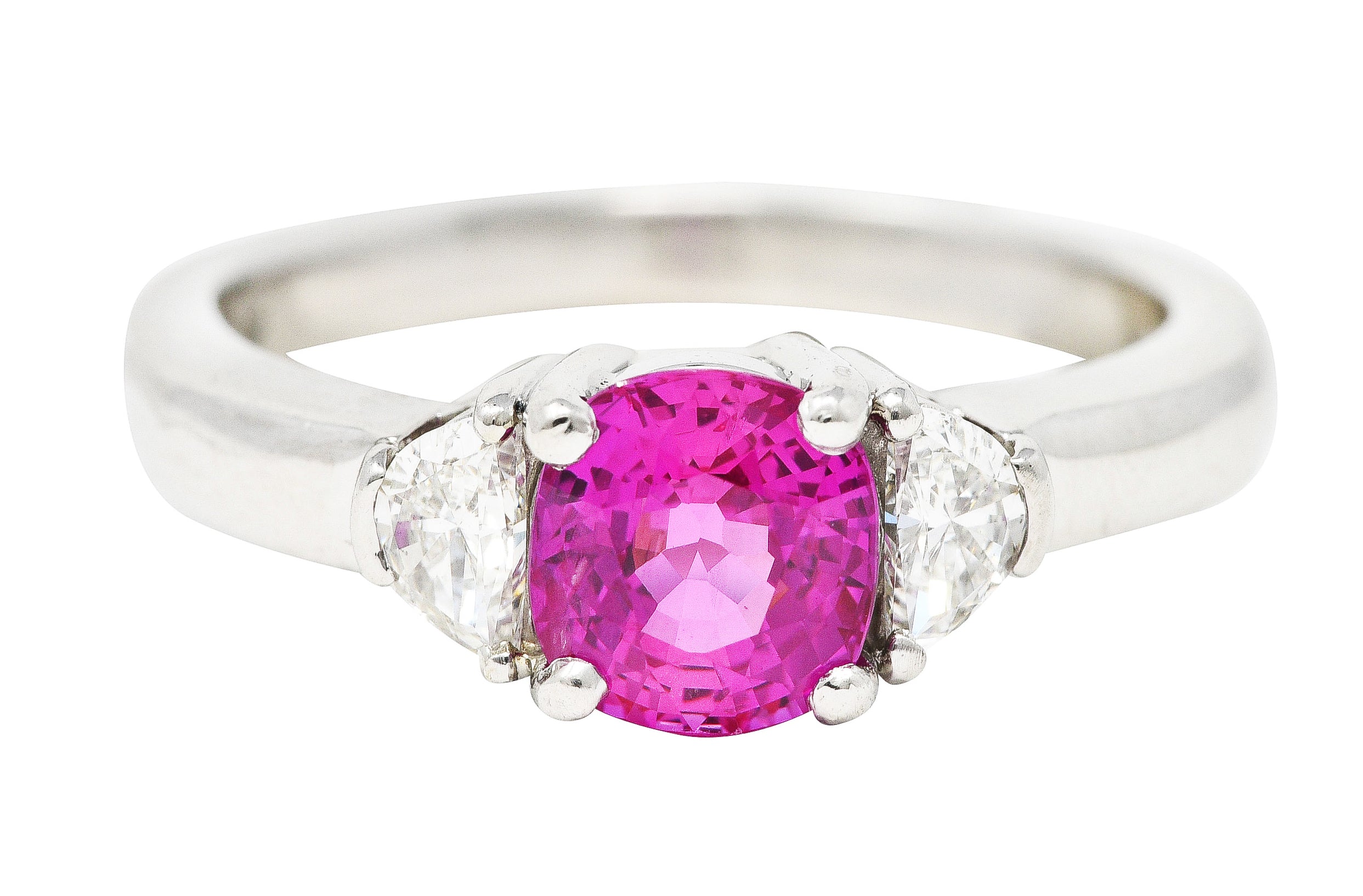 Vintage 1.78 CTW Pink Sapphire Diamond Platinum Three Stone Ring Wilson's Estate Jewelry