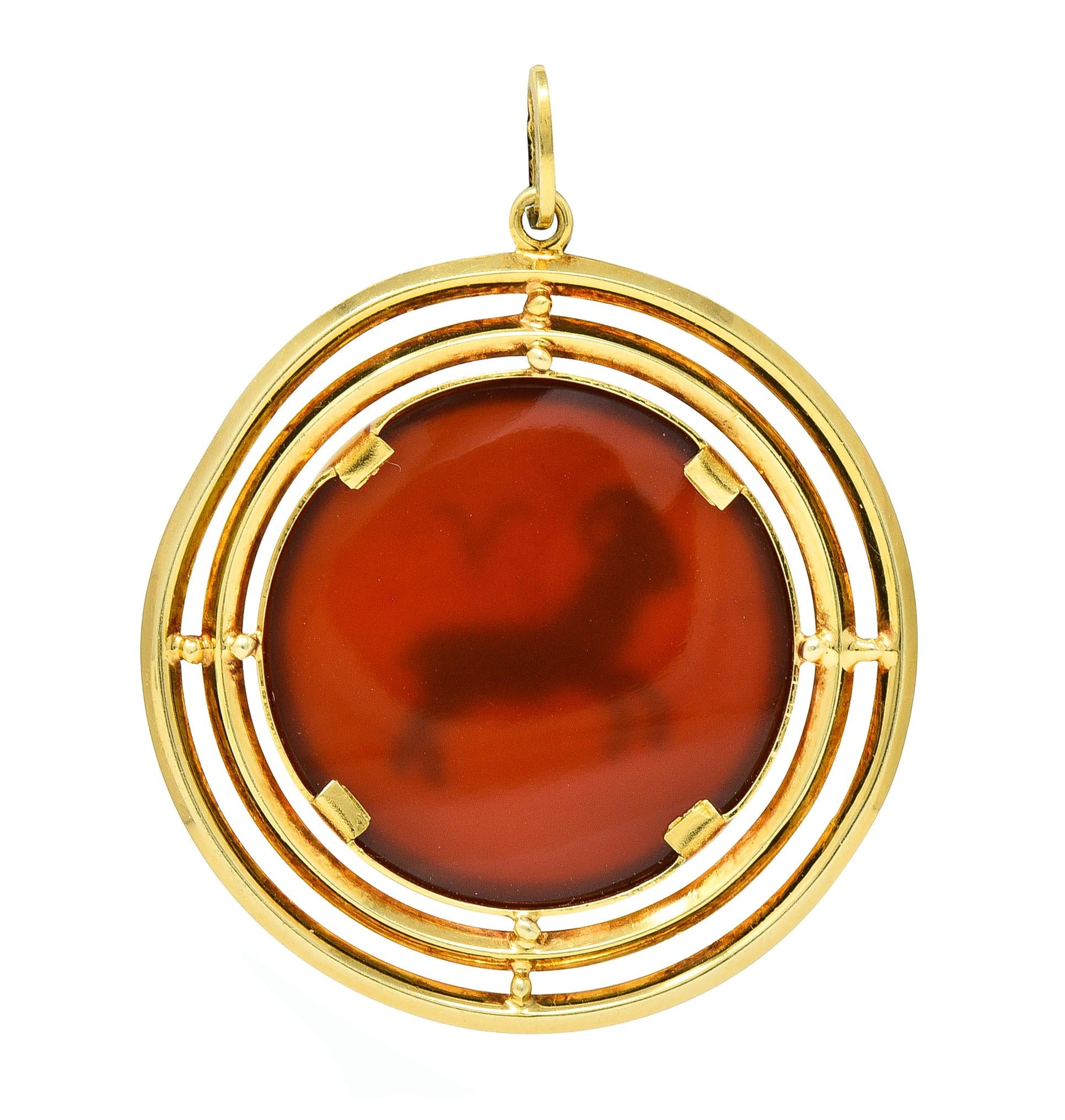 1970's Carnelian 14 Karat Yellow Gold Aries Zodiac Intaglio Vintage Pendant