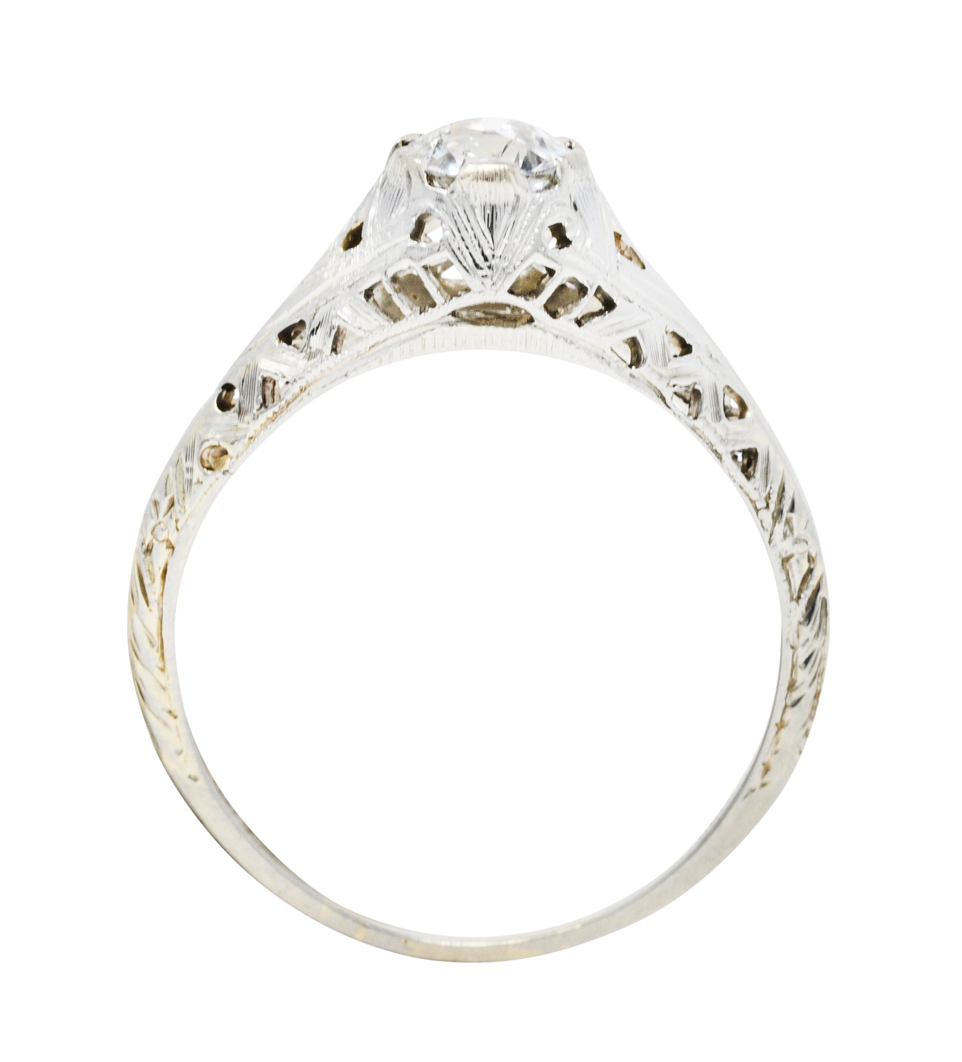 Art Deco 0.52 CTW Diamond 18 Karat White Gold Trellis Engagement RingRing - Wilson's Estate Jewelry