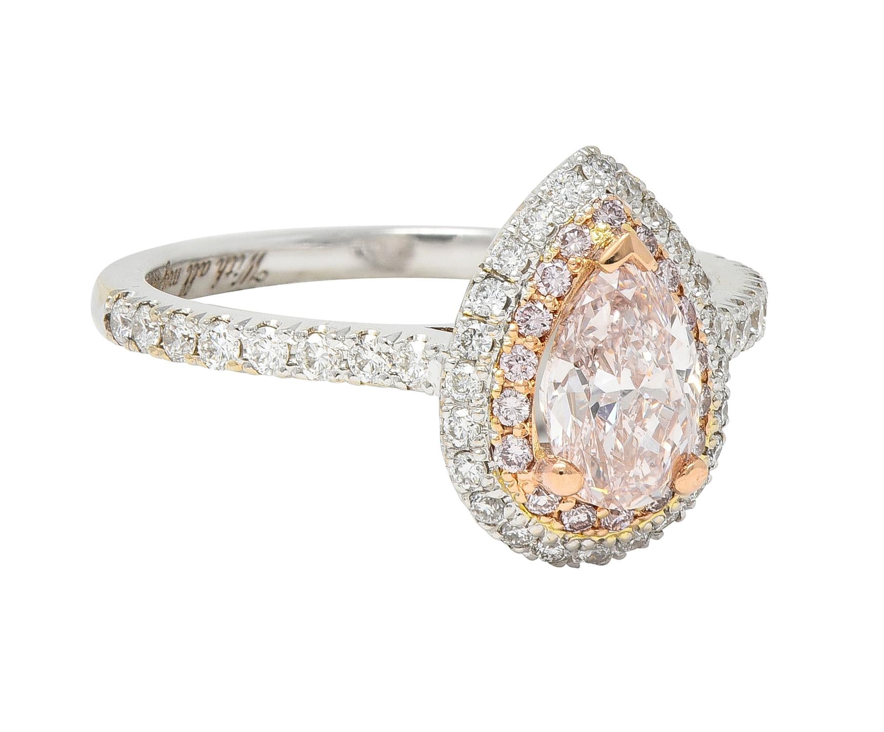 1.38 CTW Pear Fancy Pink Diamond 18 Karat Gold Gold Halo Engagement Ring GIA